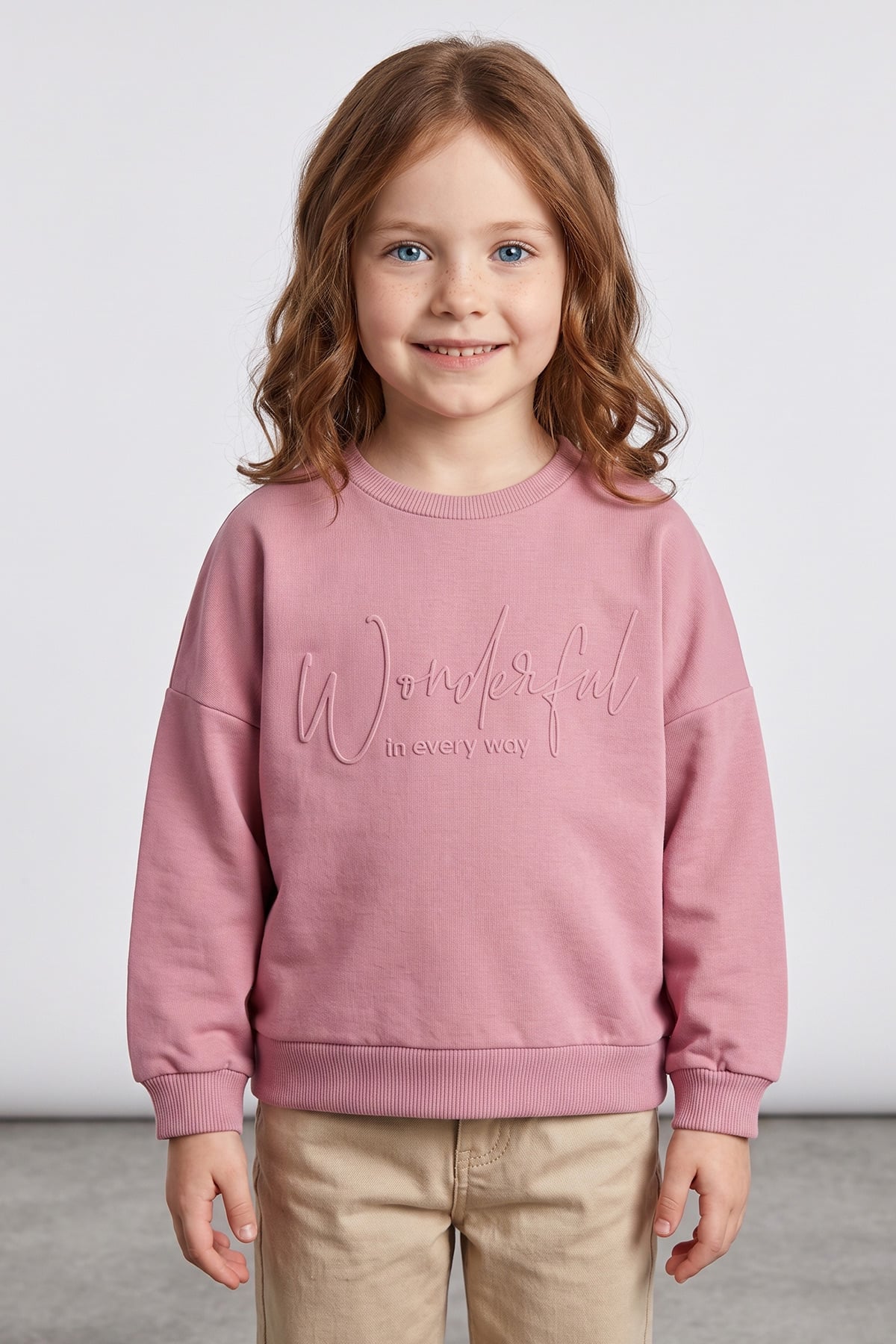 Kabartma Baskılı Oversize Kız Çocuk Sweatshirt 2