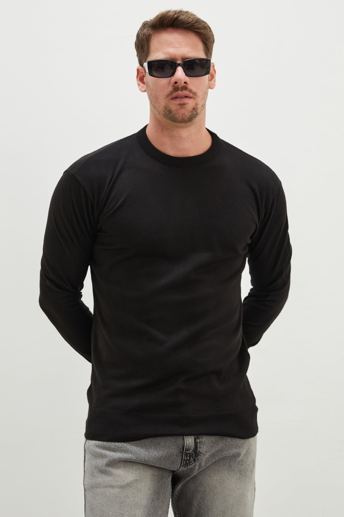 Basic Bisiklet Yaka Regular Fit Triko Kazak 6