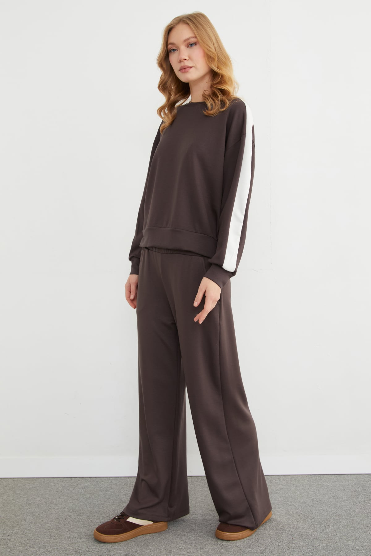 Kolu Şeritli Bisiklet Yaka Modal Sweatshirt 7