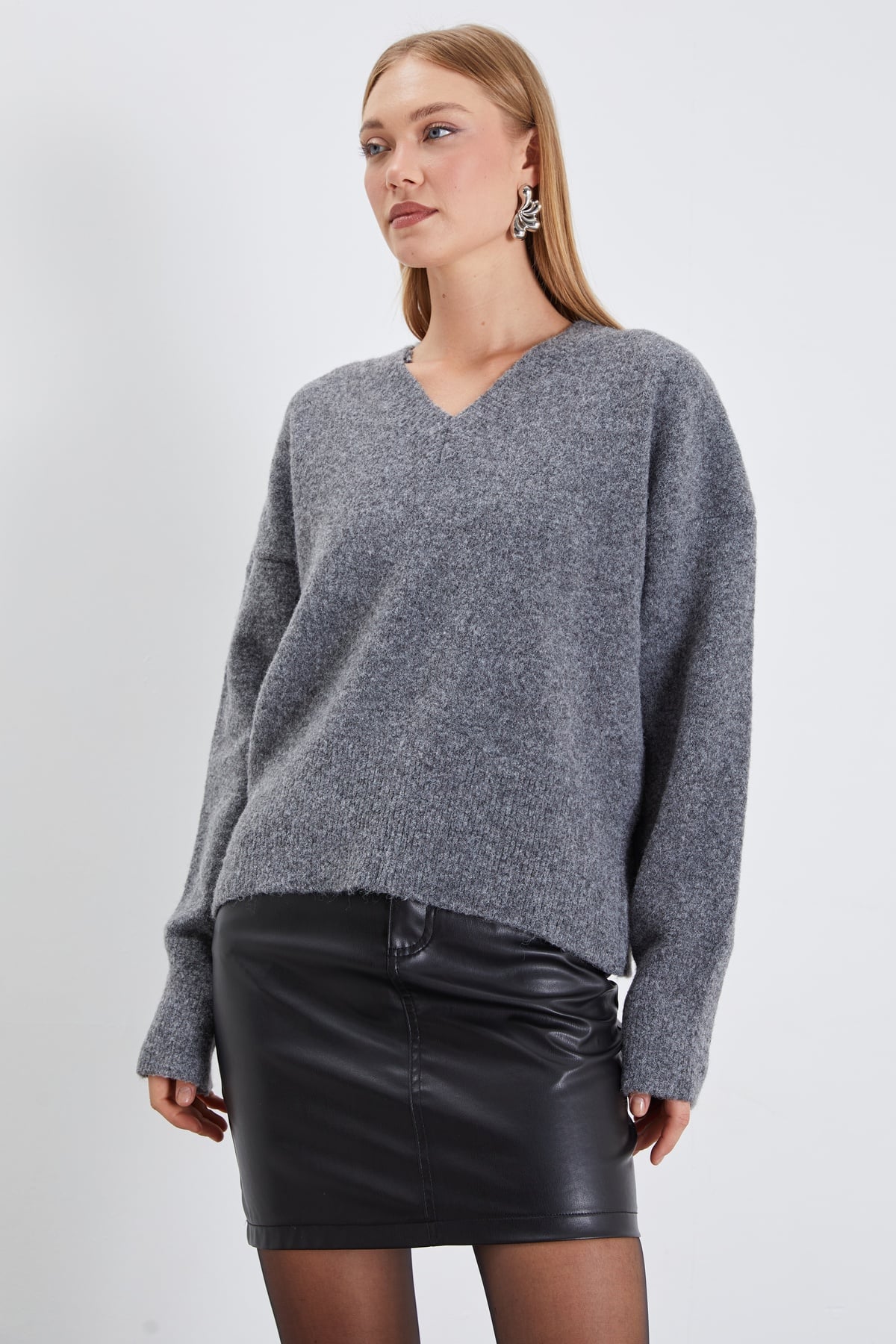 Basic V Yaka Oversize Triko Kazak 4