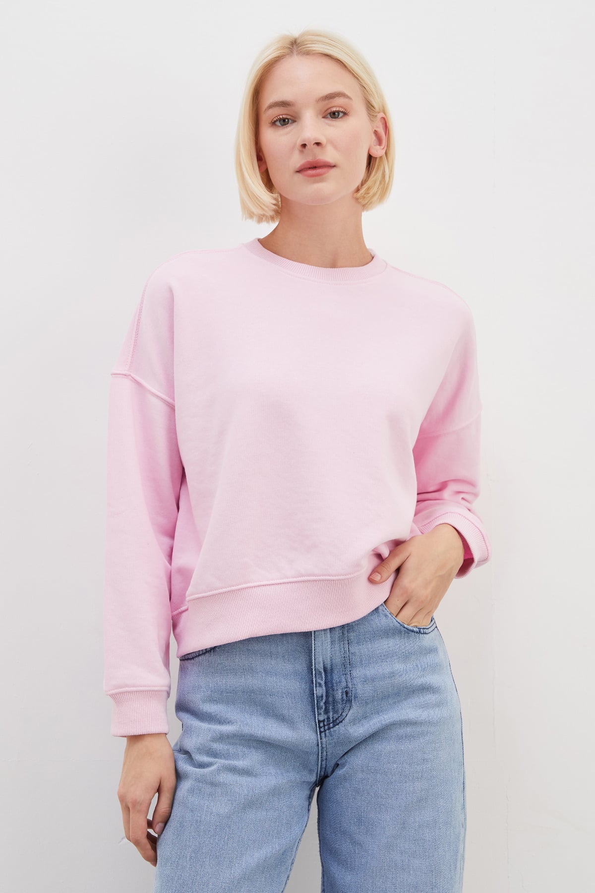 3 İplik Şardonsuz Basic Bisiklet Yaka Sweatshirt 5