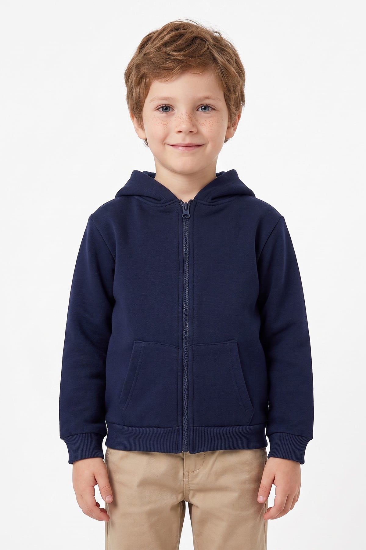 3 İplik Kapüşonlu Fermuarlı Unisex Çocuk Sweatshirt 3