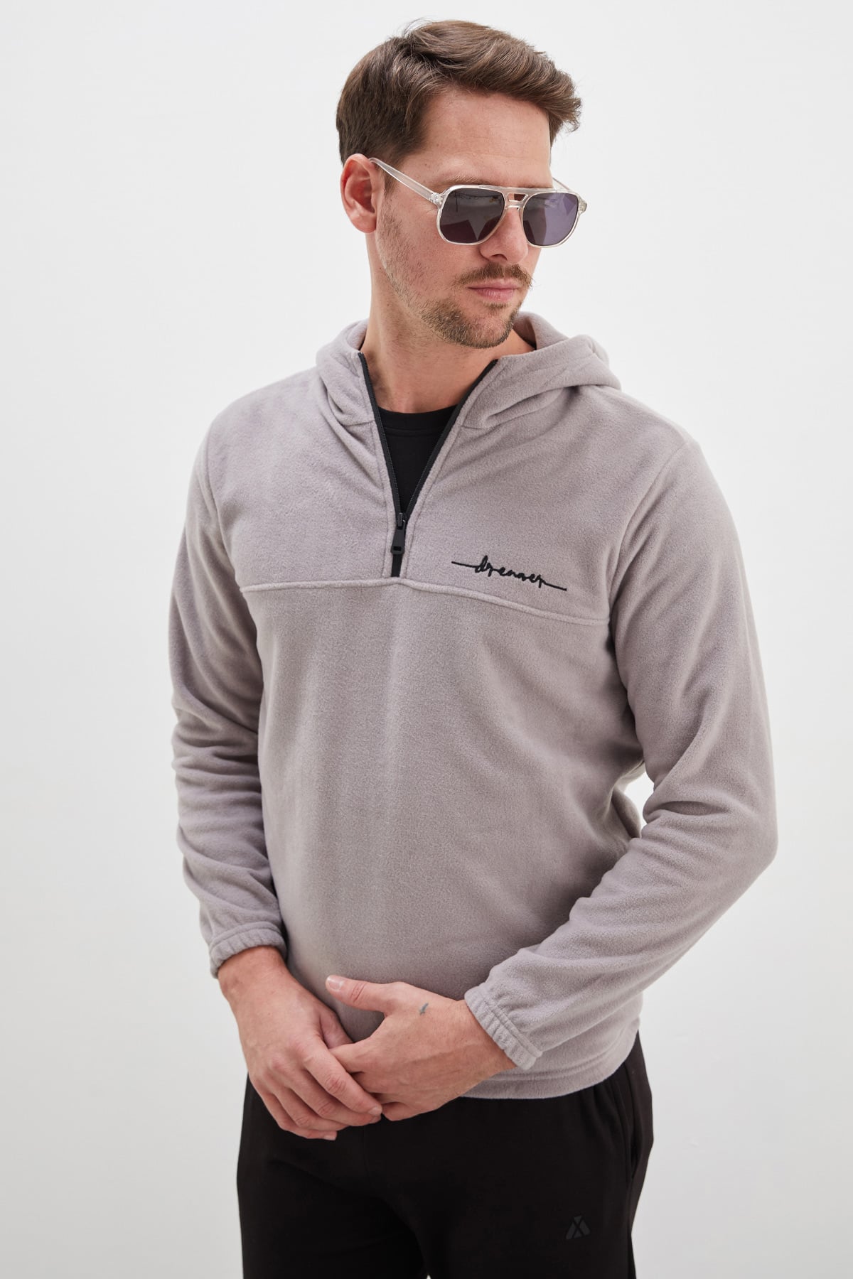 Yarım Fermuarlı Kapüşonlu Polar Sweatshirt 7