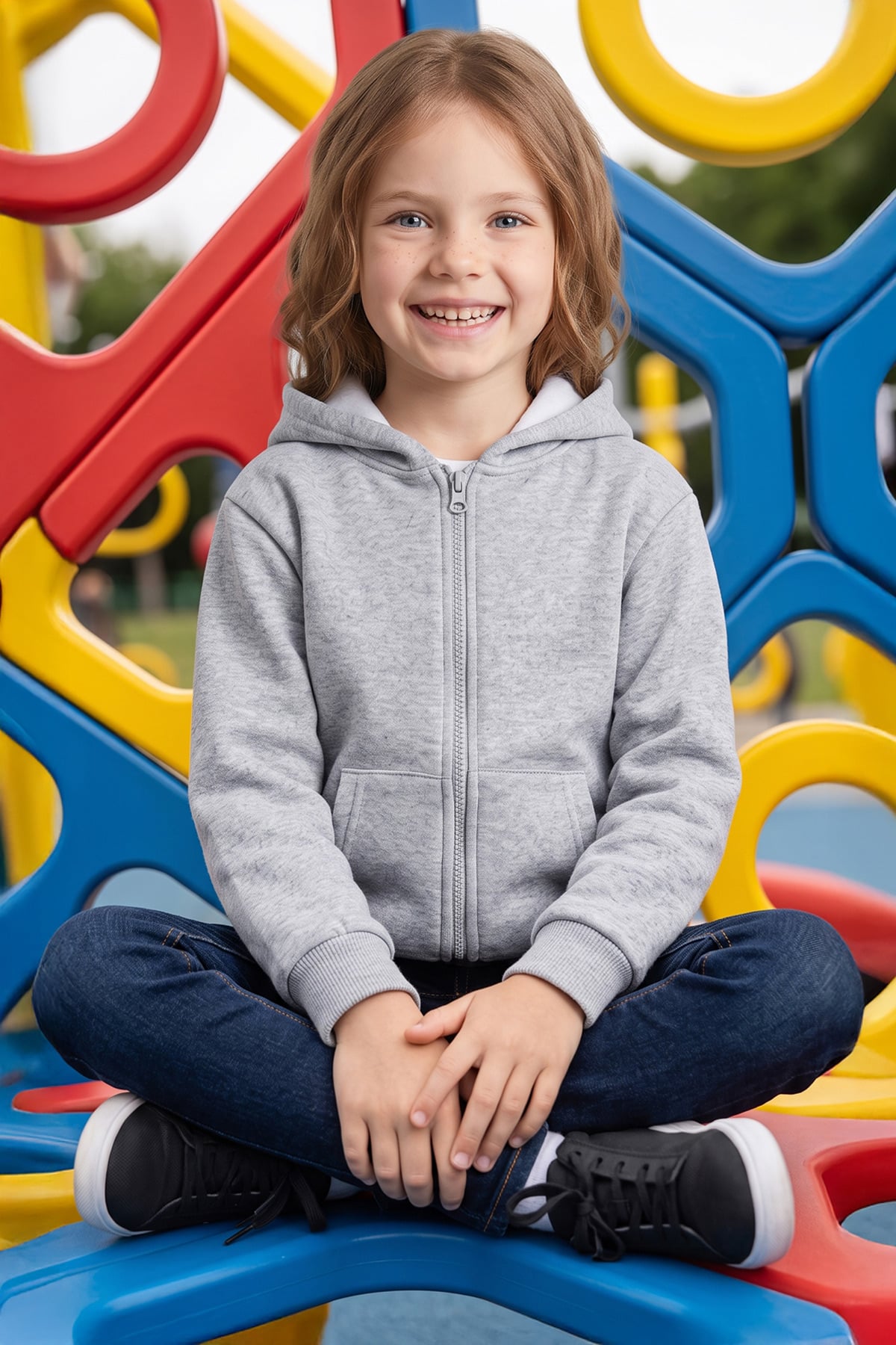 3 İplik Kapüşonlu Fermuarlı Unisex Çocuk Sweatshirt