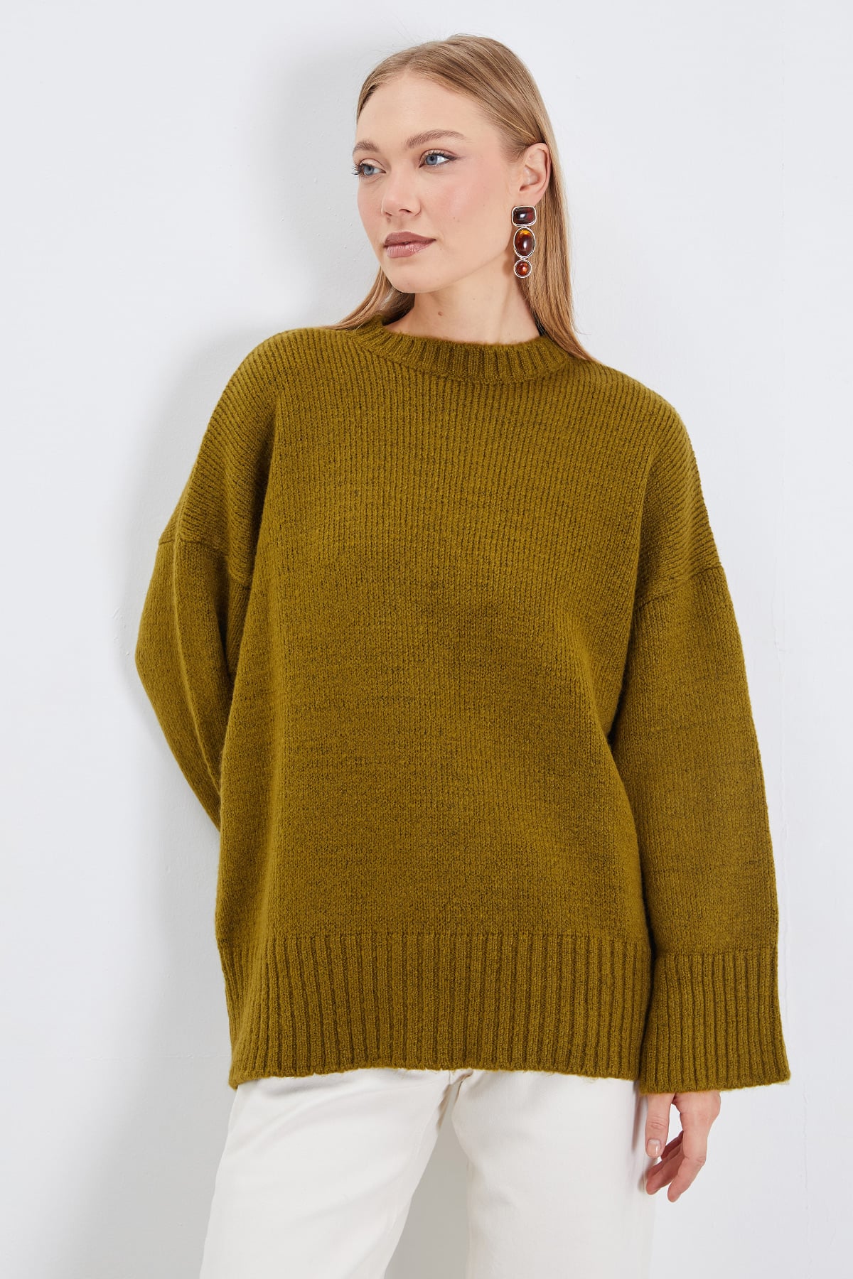 Basic Bisiklet Yaka Oversize Triko Kazak 4
