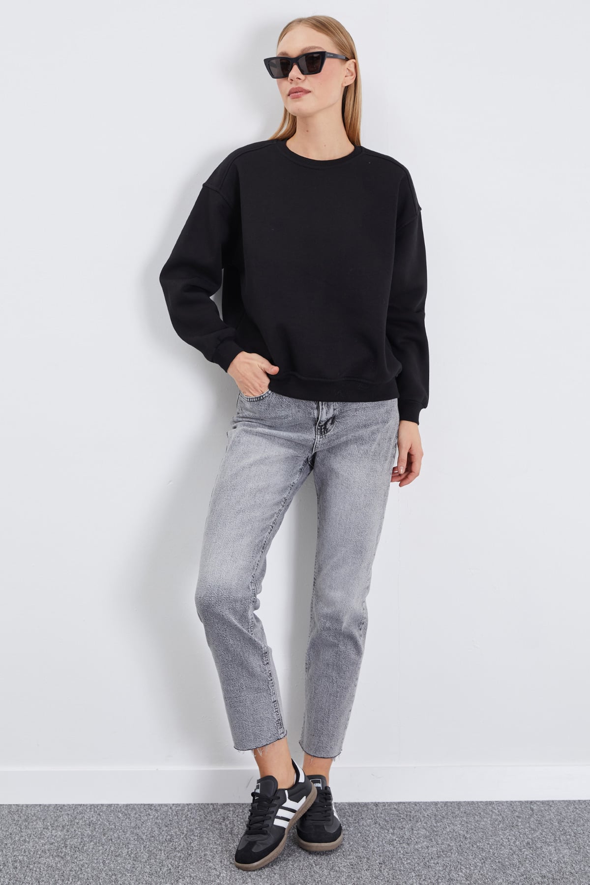 3 İplik Basic Bisiklet Yaka Oversize Sweatshirt 3