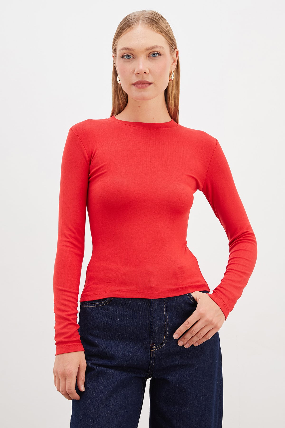 Basic Bisiklet Yaka Slim Fit Crop Bluz 5
