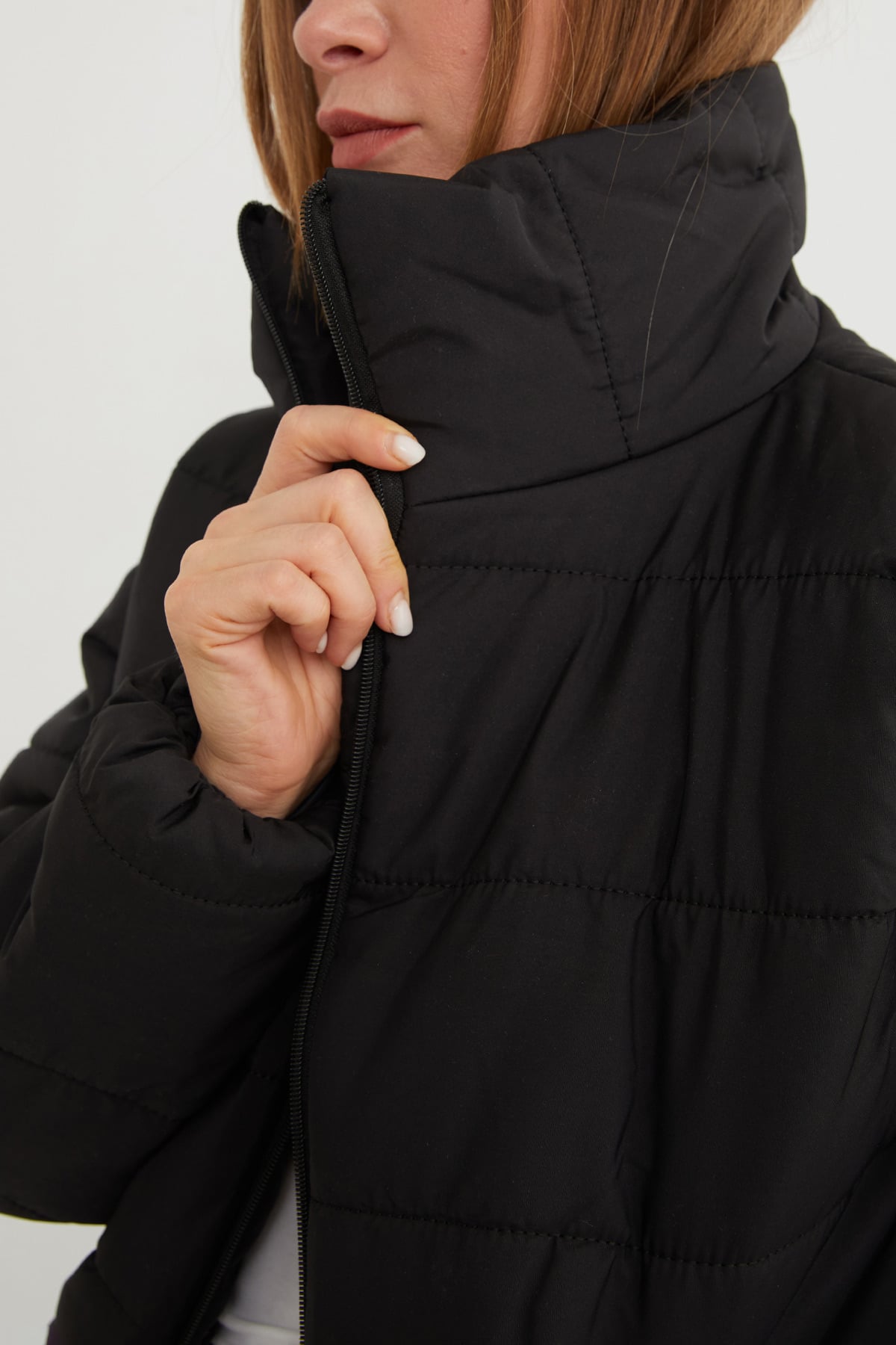 Beli Lastikli Crop Şişme Mont 8
