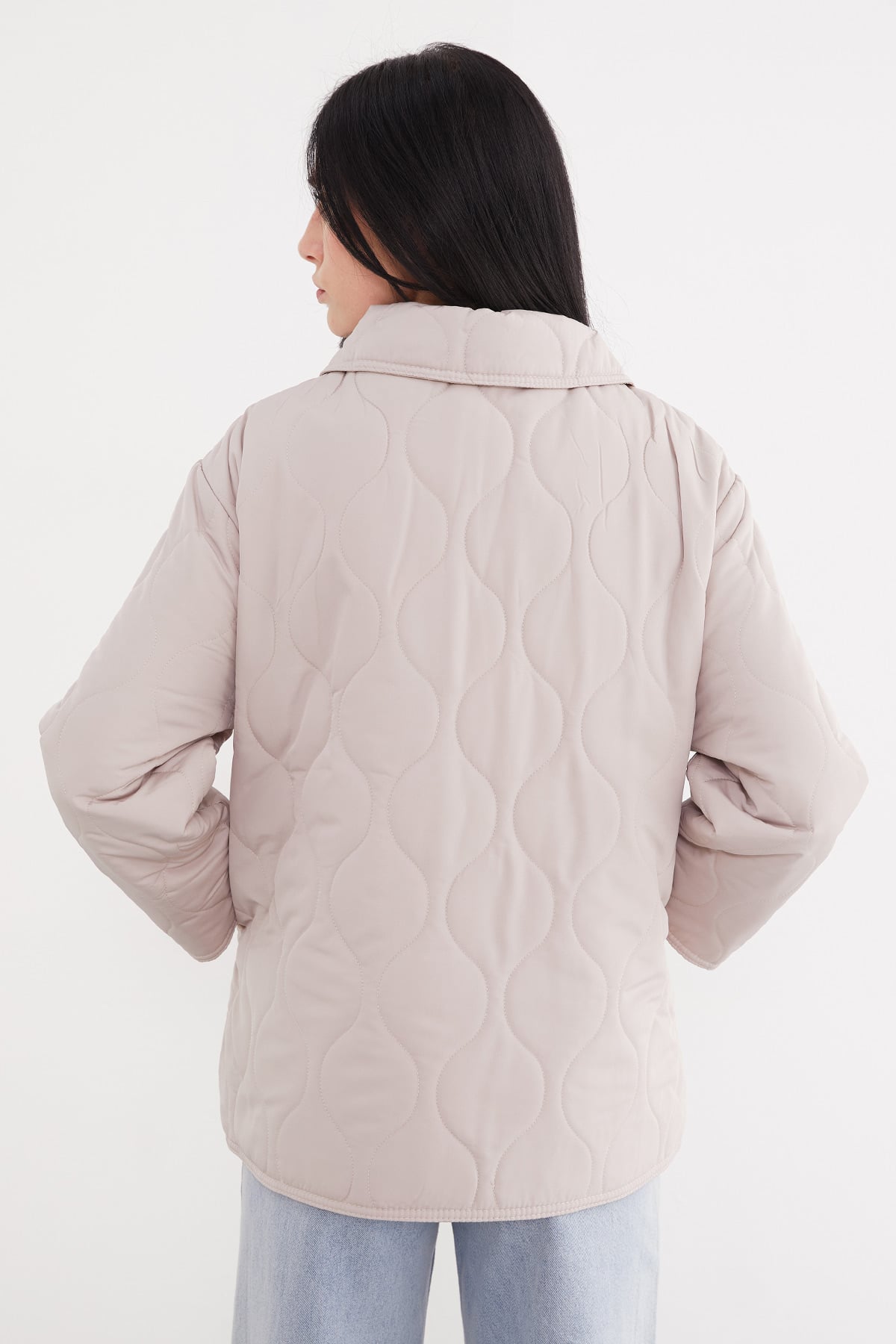 Su Yolu Desenli Oversize Düğmeli Mont 8