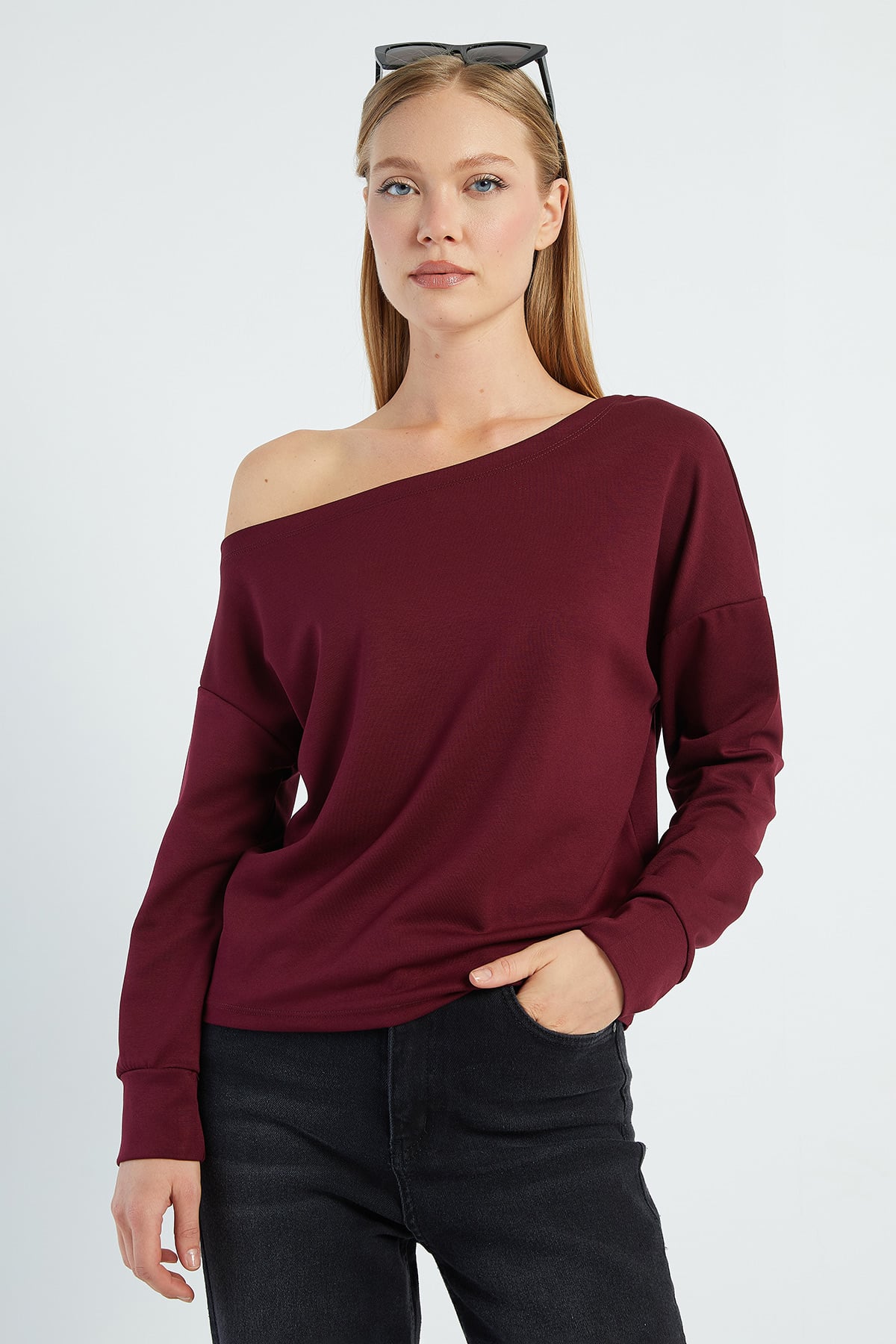 Basic Kayık Yaka Modal Sweatshirt 2