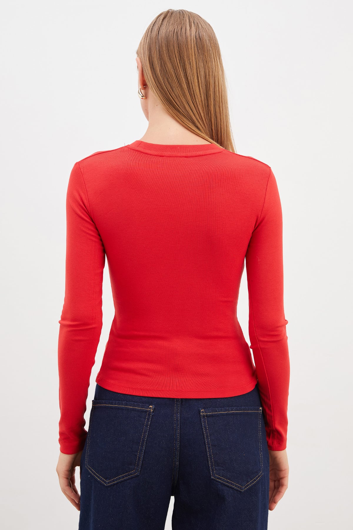 Basic Bisiklet Yaka Slim Fit Crop Bluz 8