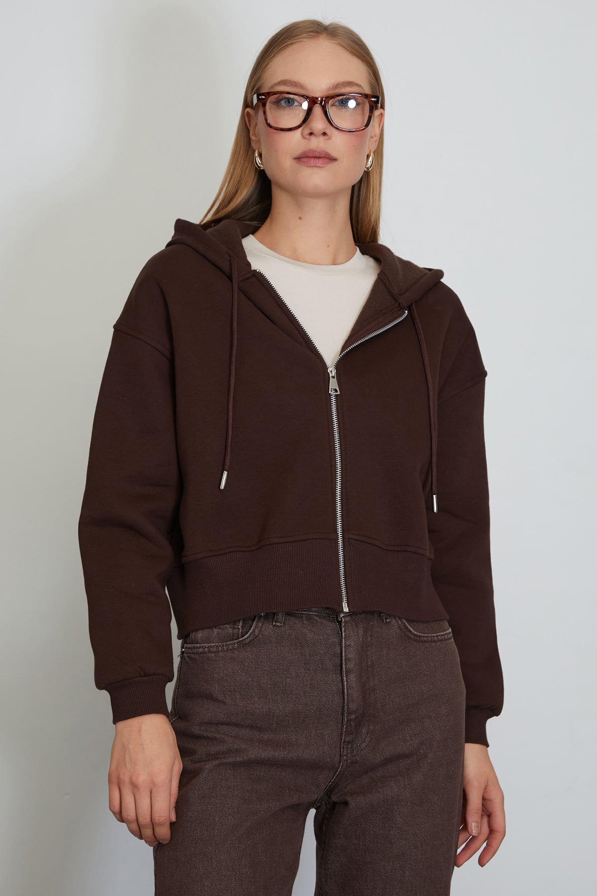 3 İplik Basic Fermuarlı Kapüşonlu Sweatshirt 2