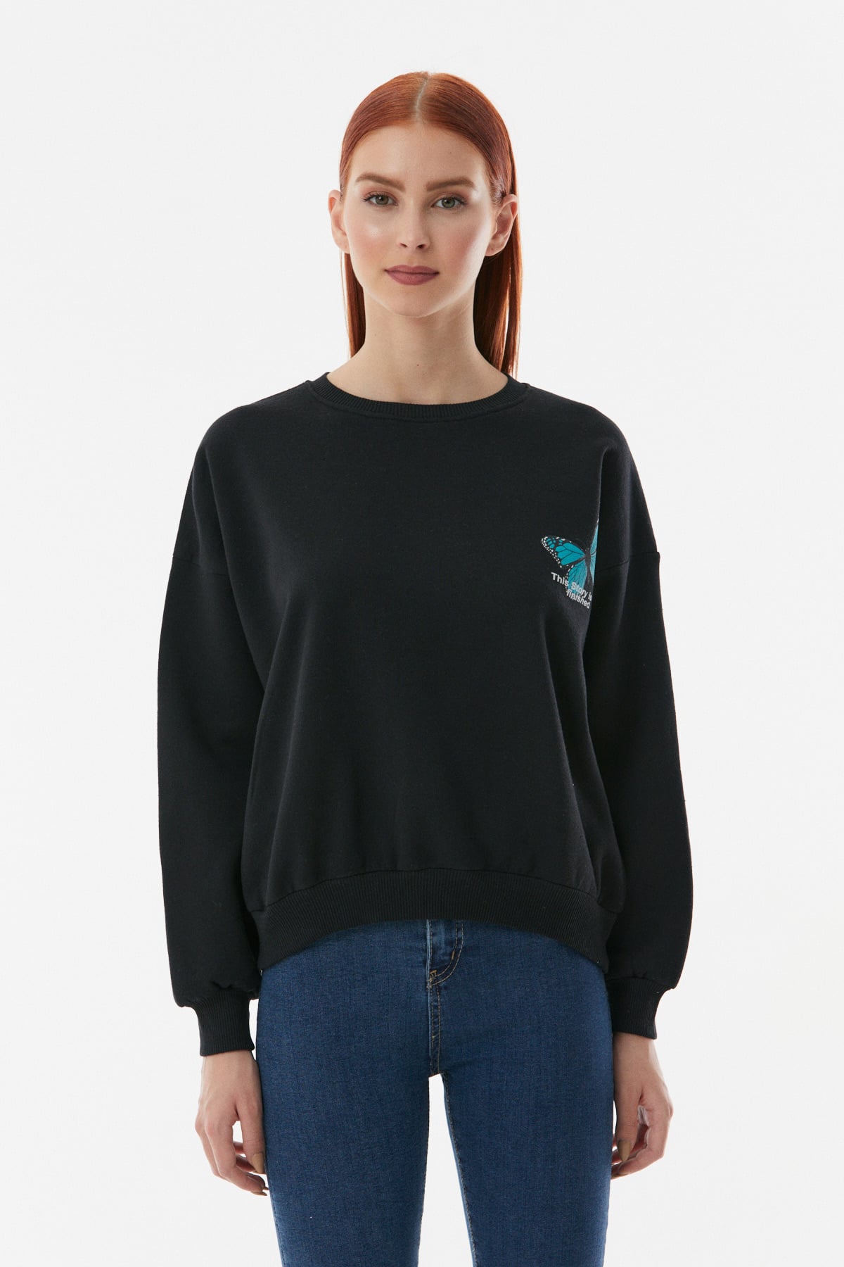 Kelebek Baskılı Oversize Sweatshirt 7