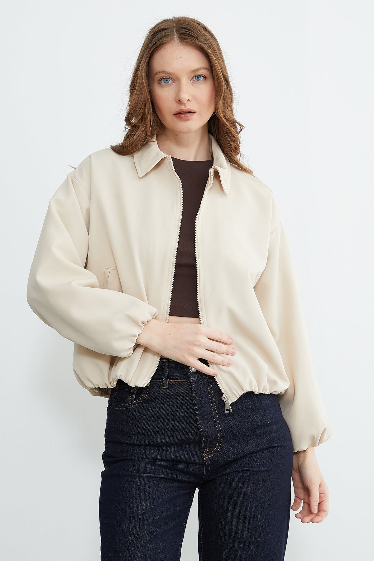 Fermuarlı Polo Yaka Bomber Ceket 2