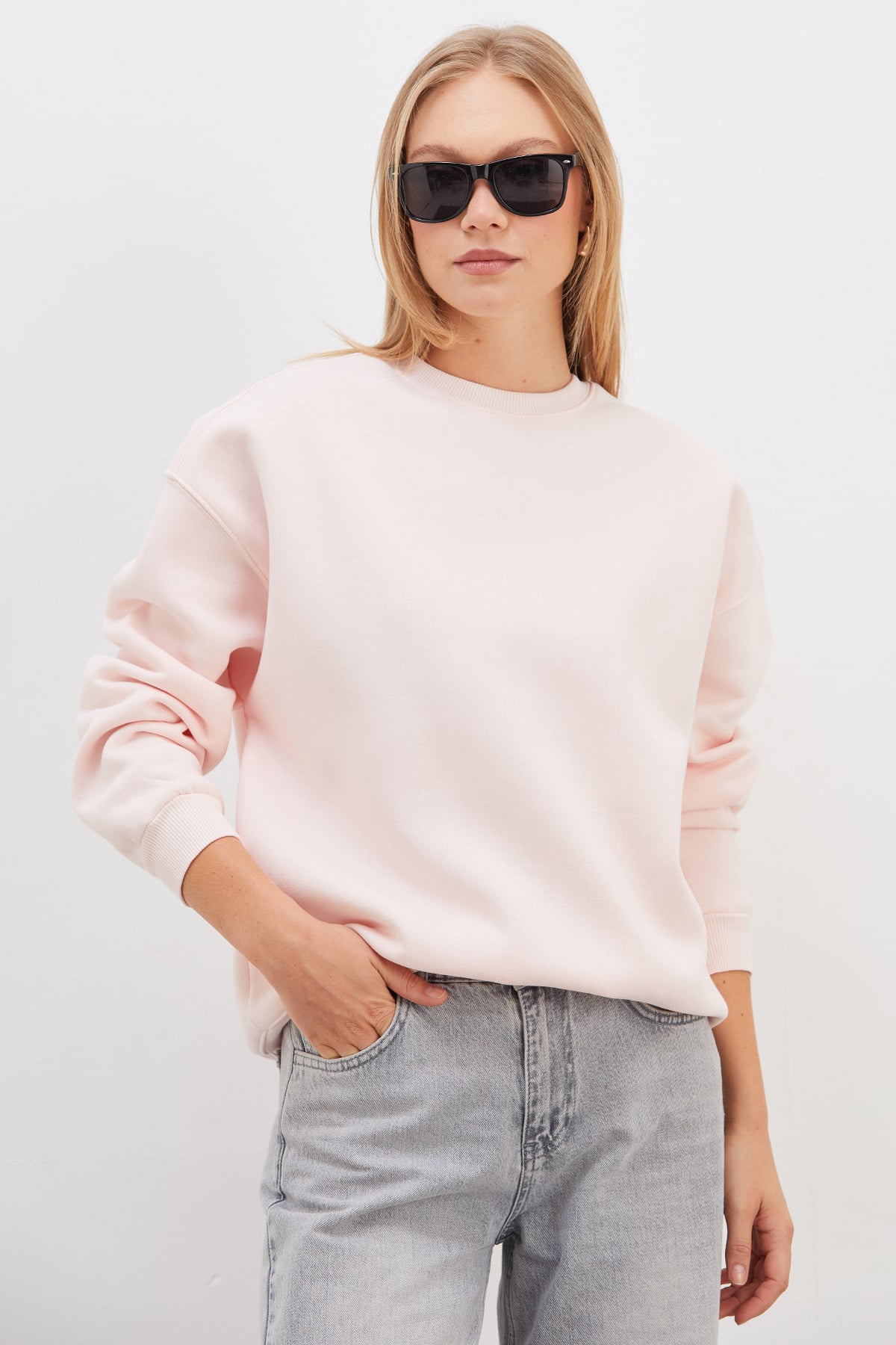 3 İplik Basic Bisiklet Yaka Oversize Sweatshirt 6