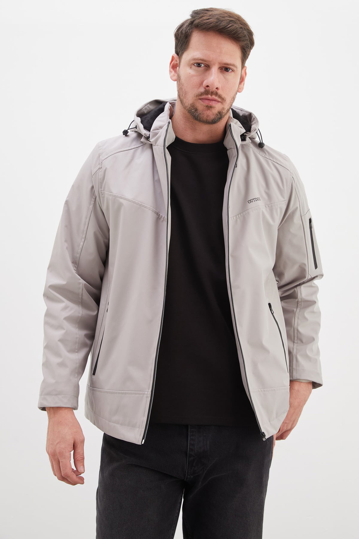 Fermuarlı Çıkarılabilir Kapüşonlu Softshell Mont