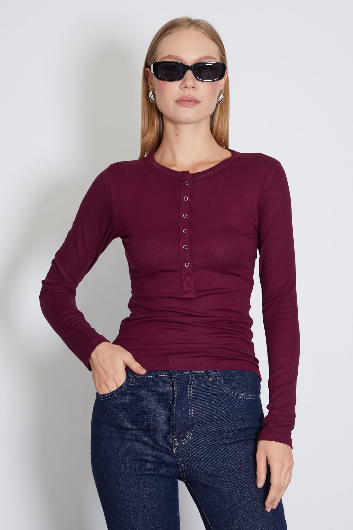 Yarım Çıtçıtlı Slim Fit Bluz