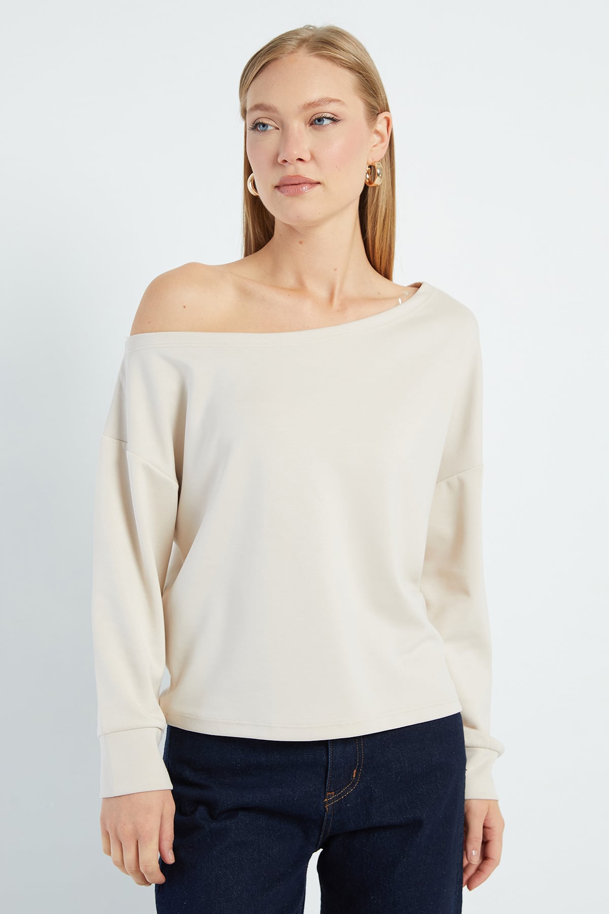 Basic Kayık Yaka Modal Sweatshirt 3