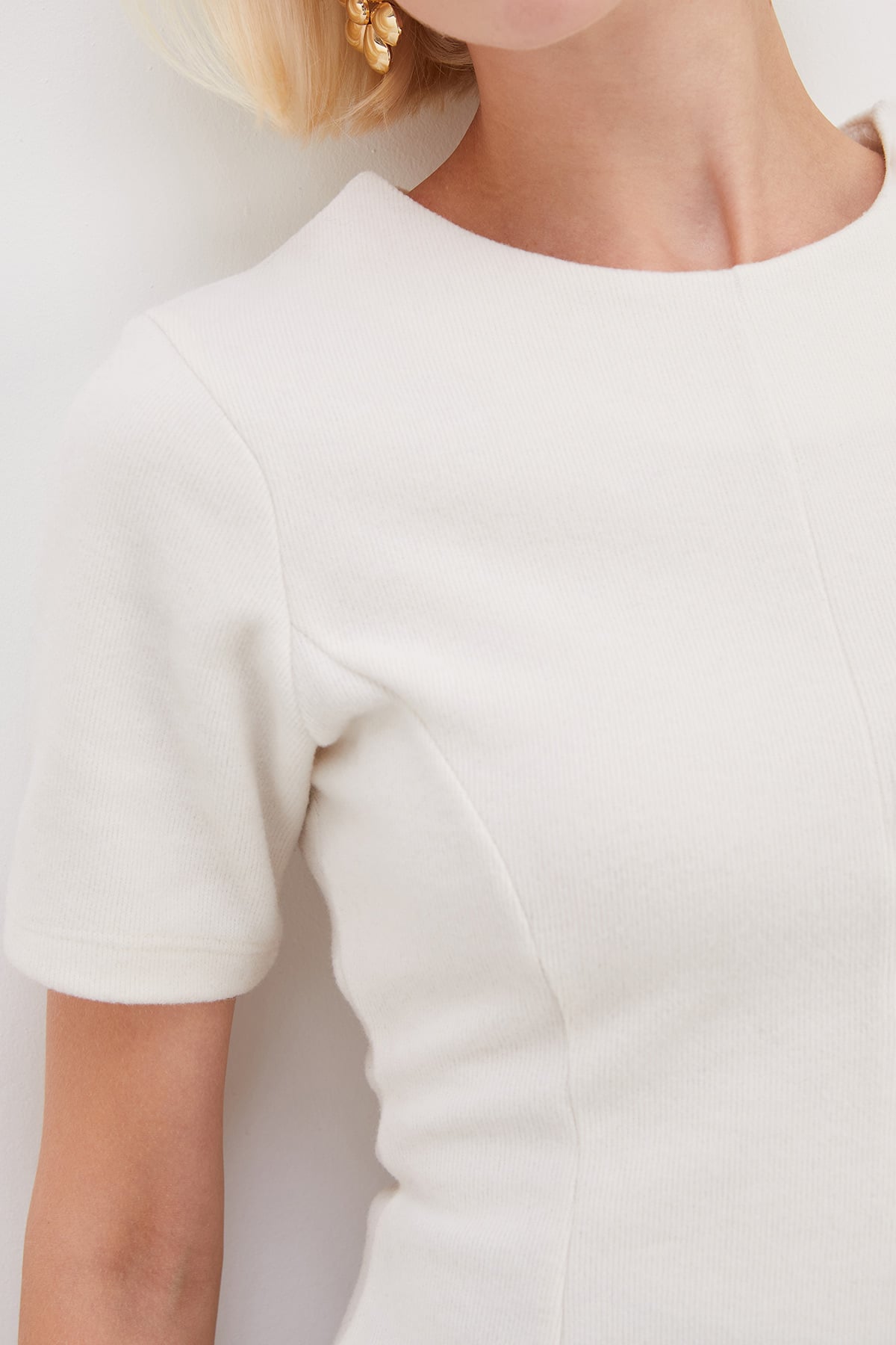 Arkası Fermuarlı Selanik Örme Peplum Bluz 7