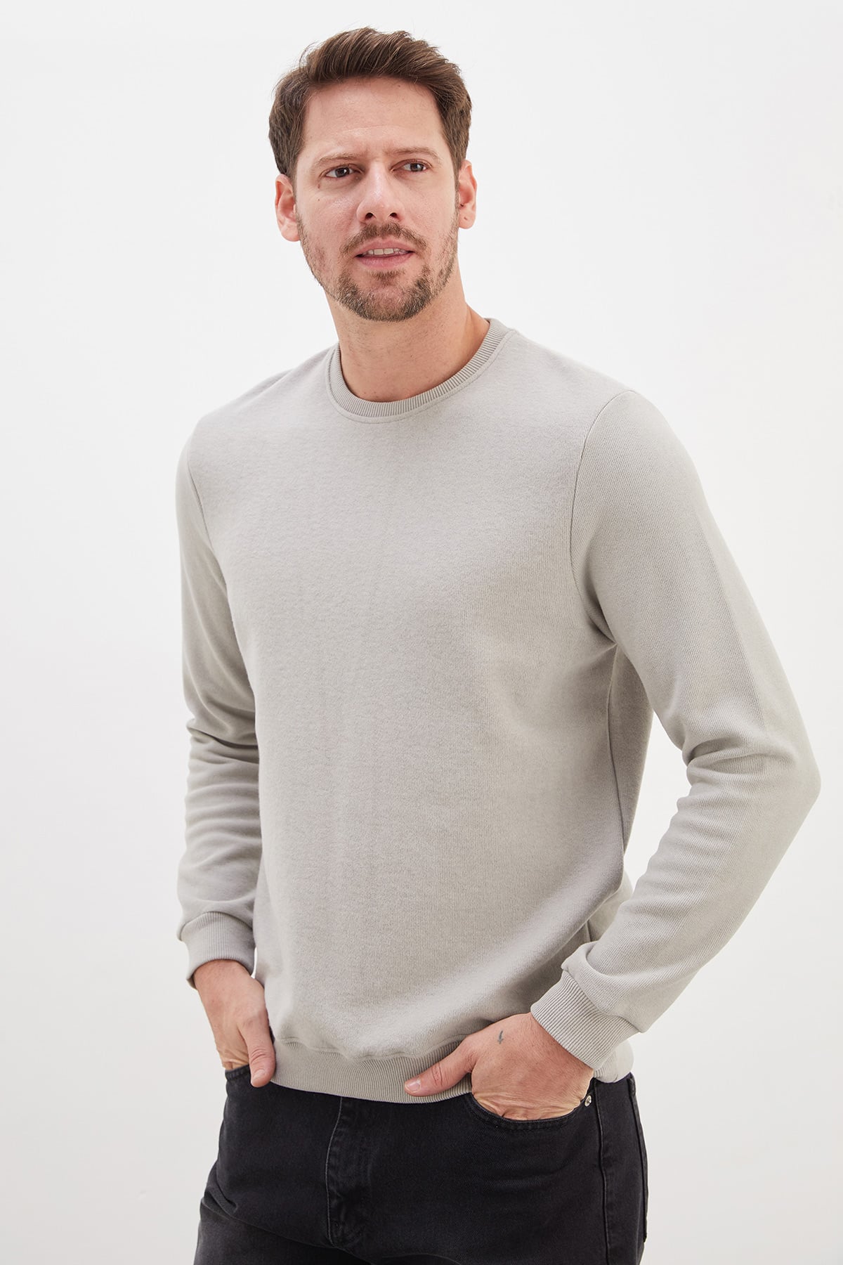 Fitilli Bisiklet Yaka Selanik Örgü Sweatshirt 2