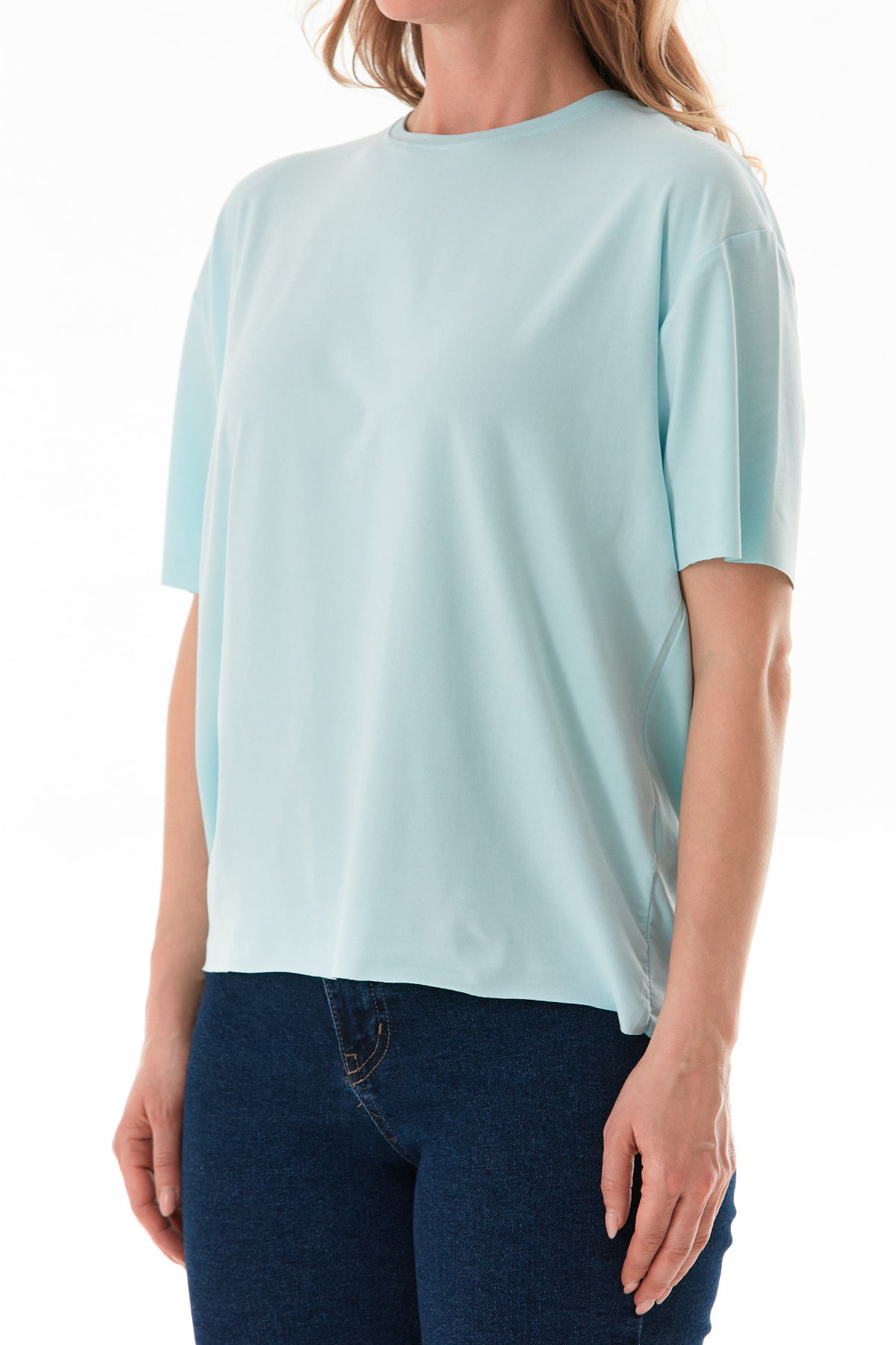 Basic Bisiklet Yaka Oversize Modal Tişört 7