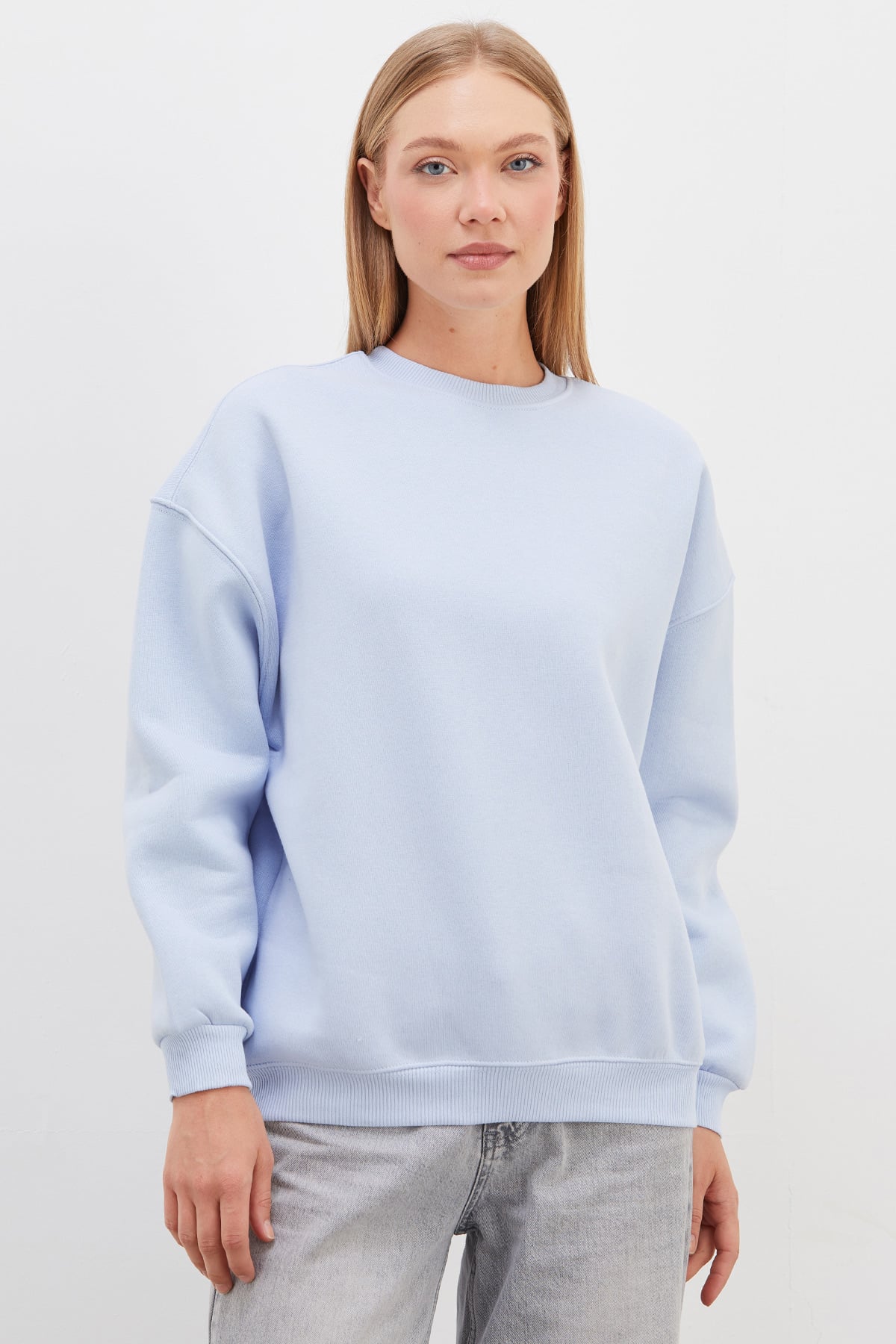 3 İplik Basic Bisiklet Yaka Oversize Sweatshirt 6