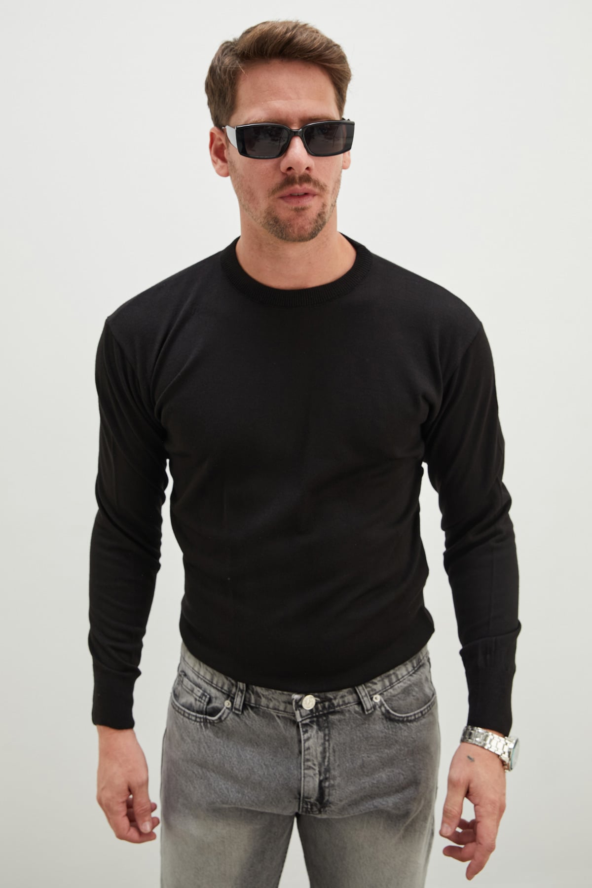 Basic Bisiklet Yaka Regular Fit Triko Kazak 5