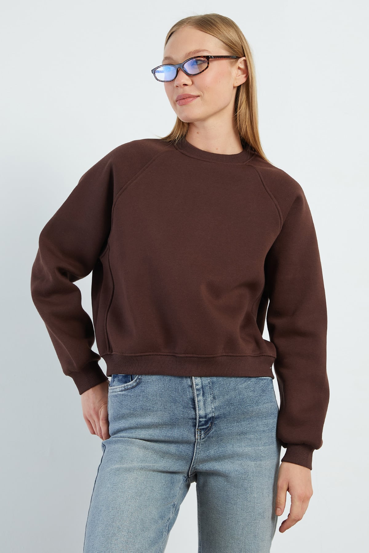 3 İplik Basic Bisiklet Yaka Oversize Sweatshirt 5
