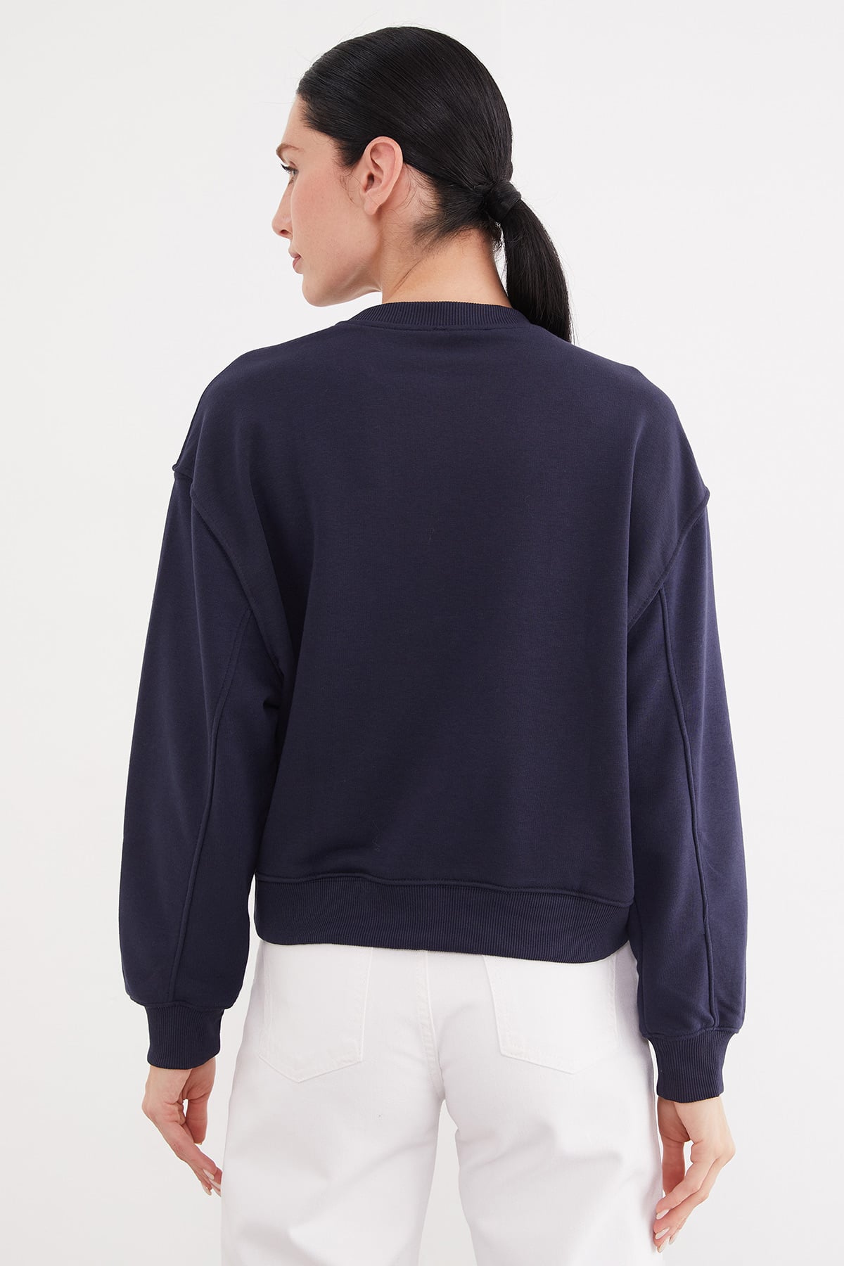 Erkek Siyah Oversize 3 İplik Şardonlu Yazı Baskılı Sweatshirt 8