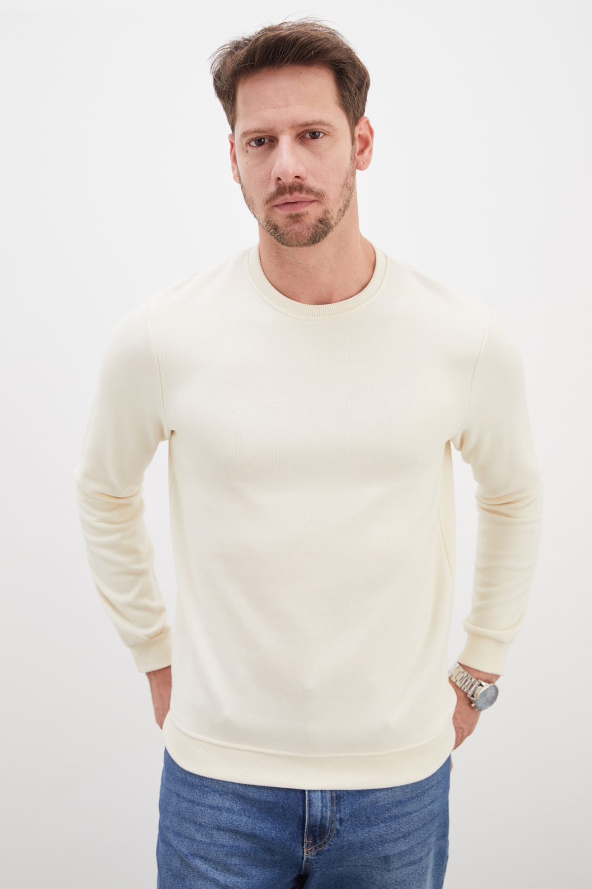 Fitilli Bisiklet Yaka Selanik Örgü Sweatshirt 5