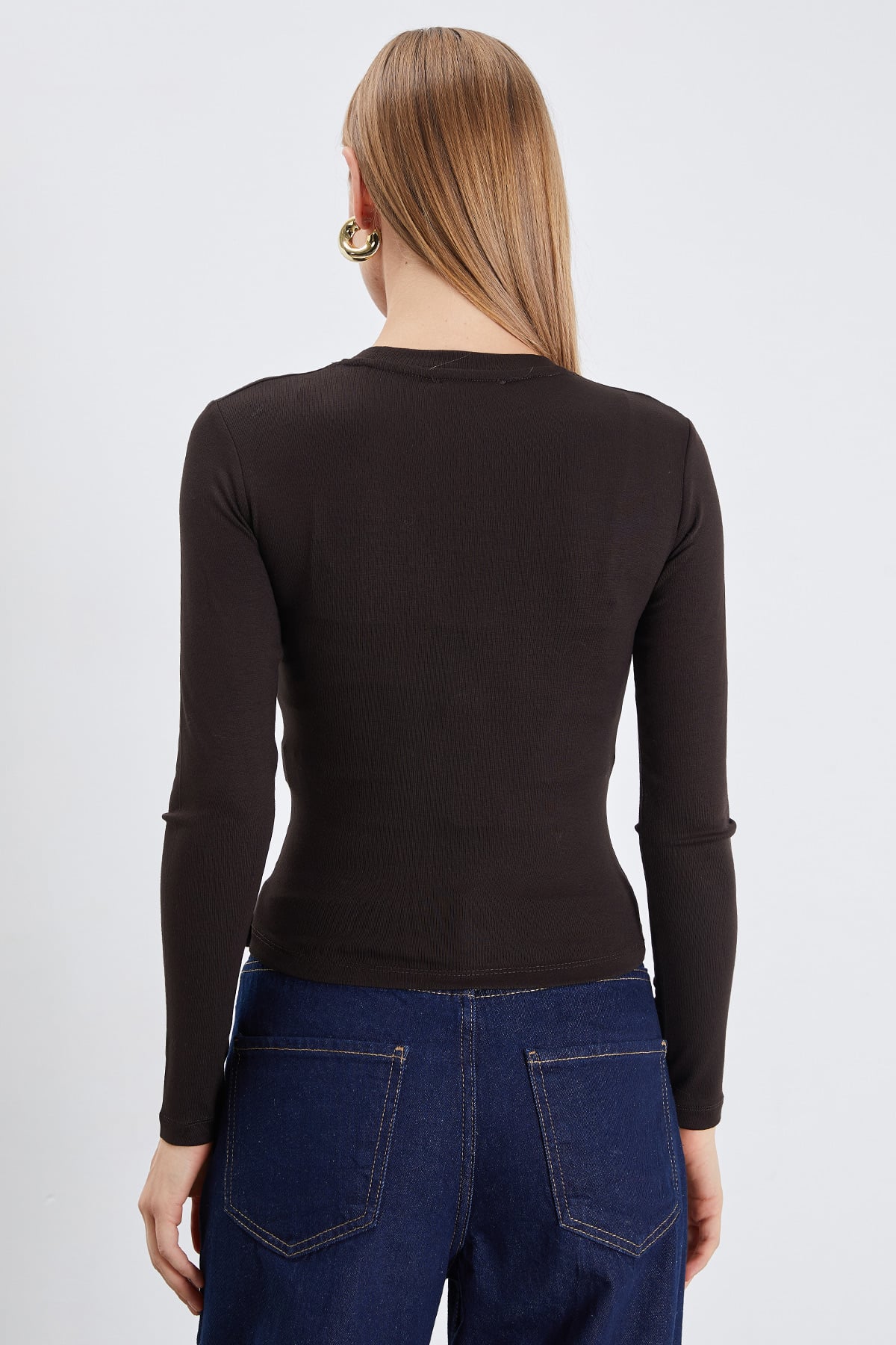 Basic Bisiklet Yaka Slim Fit Crop Bluz 6