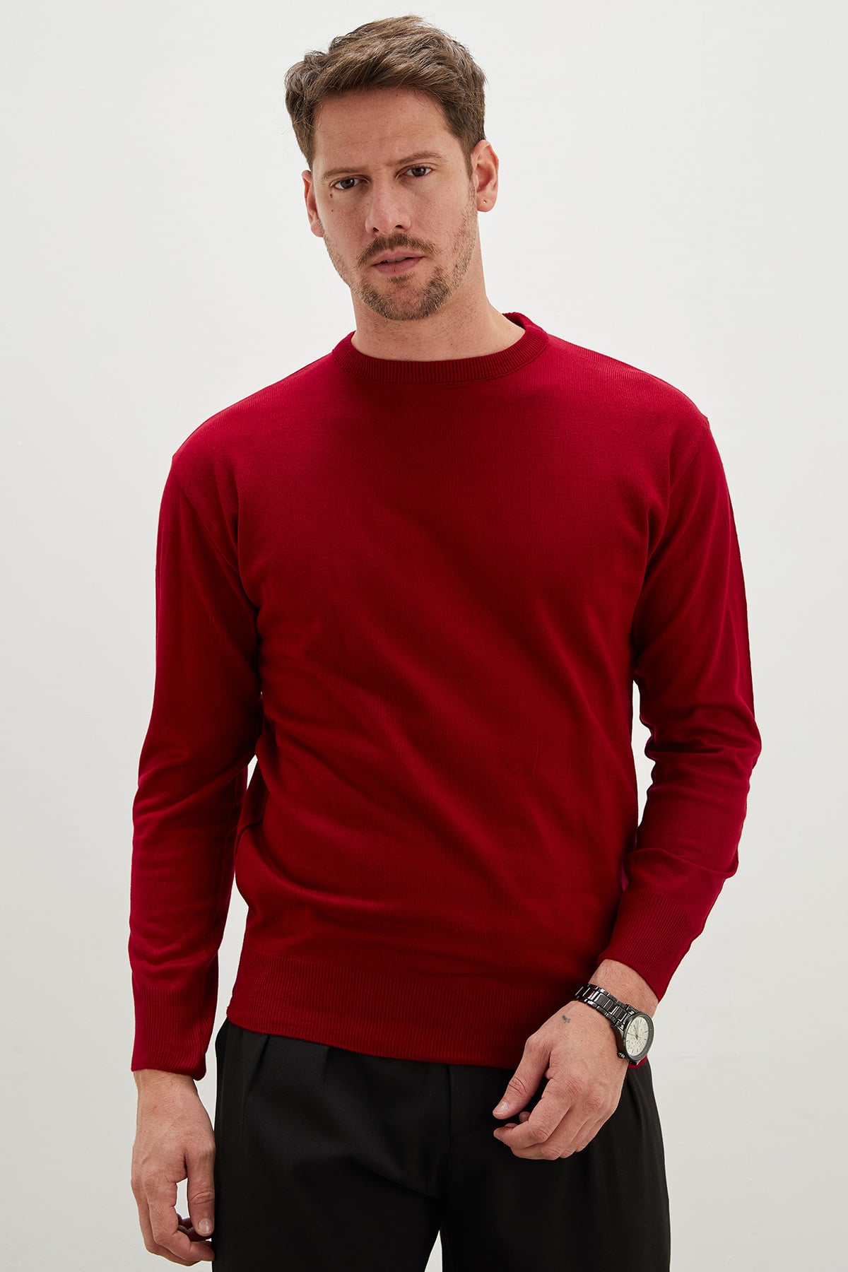 Erkek Antrasit Basic Bisiklet Yaka Regular Fit Triko Kazak 6