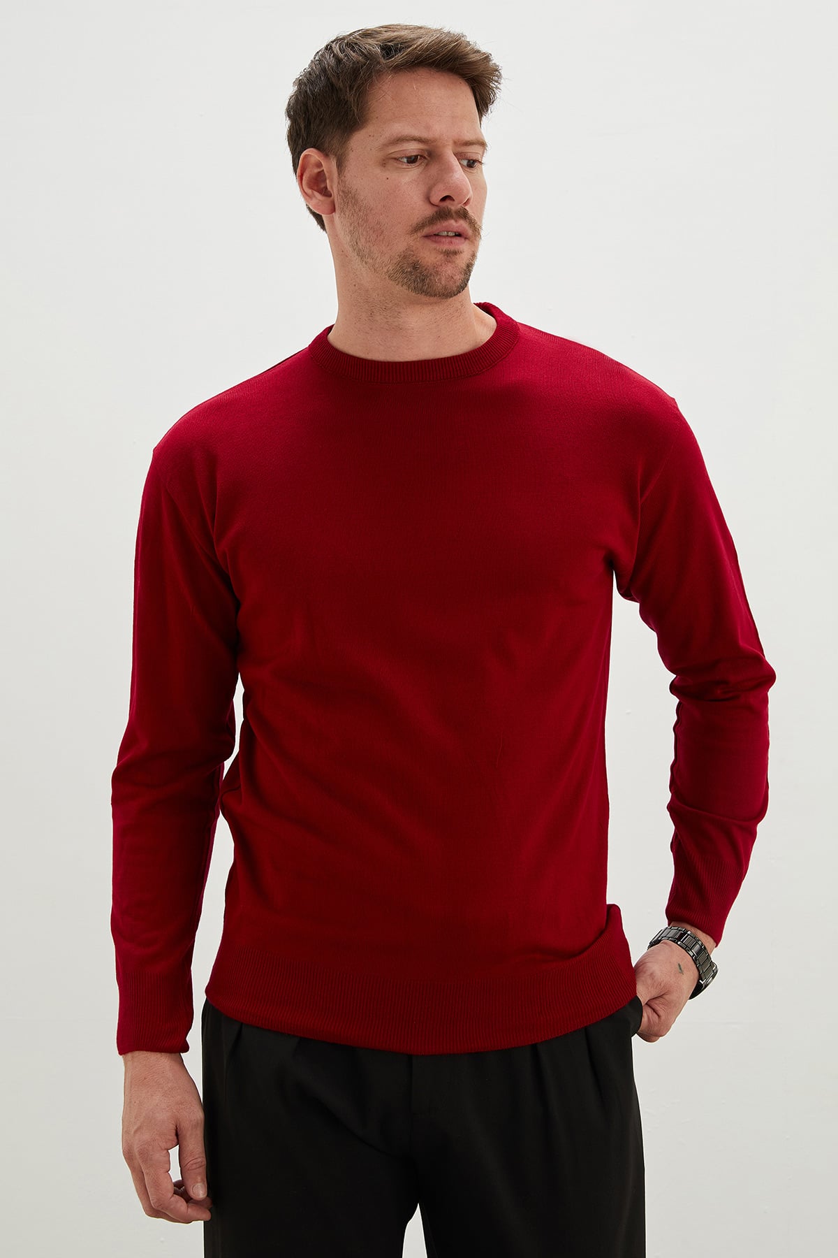 Erkek Antrasit Basic Bisiklet Yaka Regular Fit Triko Kazak 8