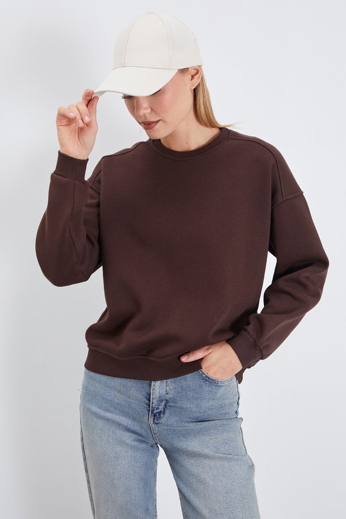 3 İplik Basic Bisiklet Yaka Oversize Sweatshirt 4