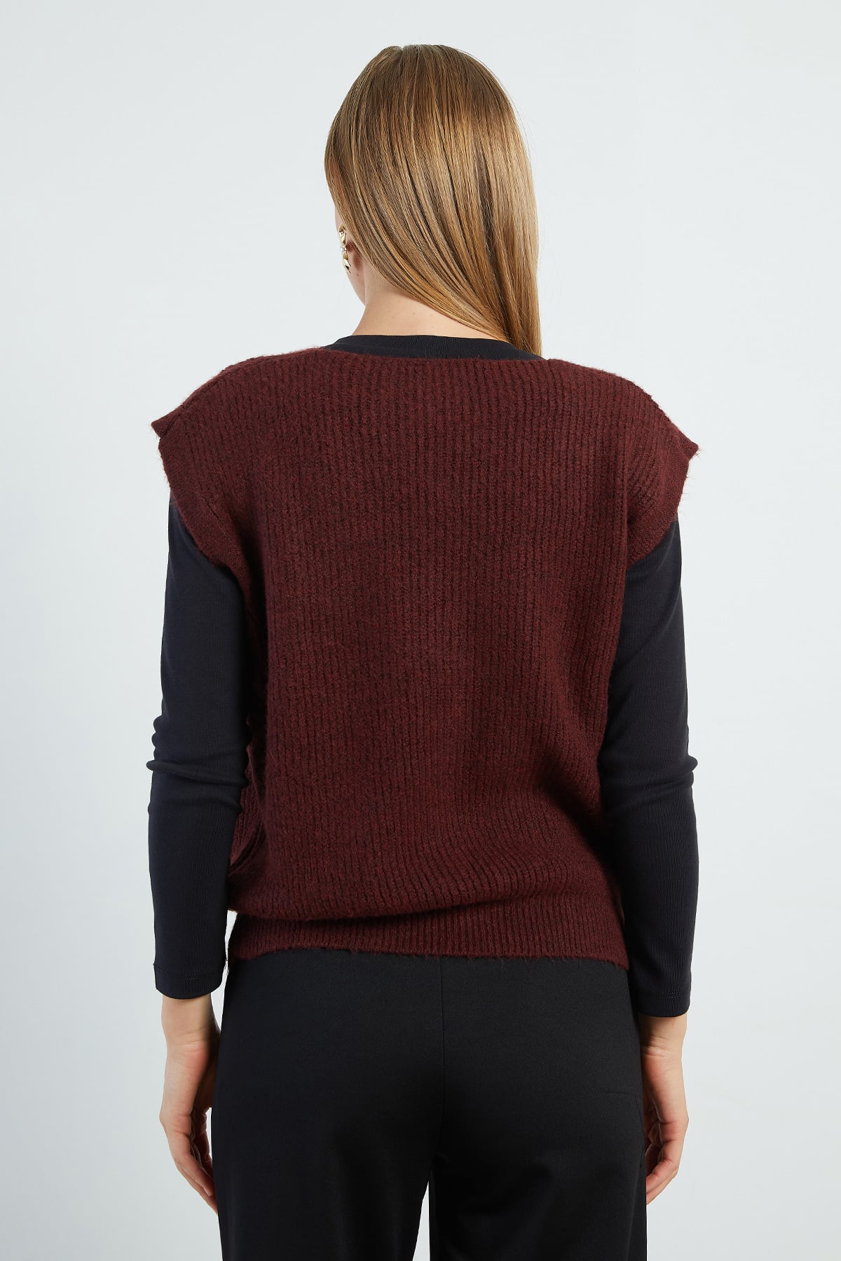 Sakallı Düğmeli V Yaka Oversize Yelek 10