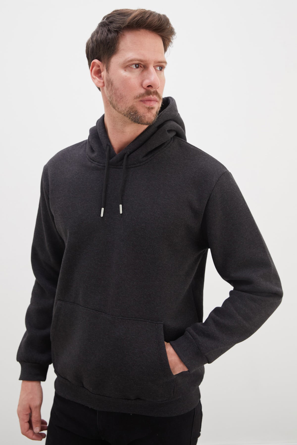 3 İplik Basic Kapüşonlu Kanguru Cepli Sweatshirt 5