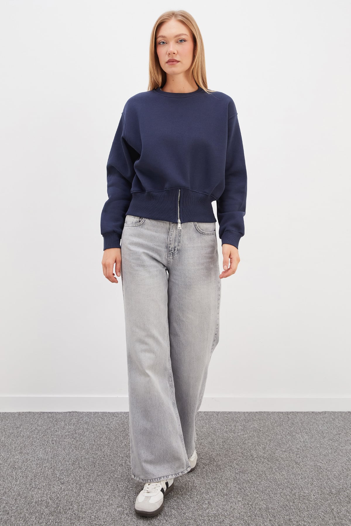3 İplik Eteği Fermuarlı Bisiklet Yaka Crop Sweatshirt 3