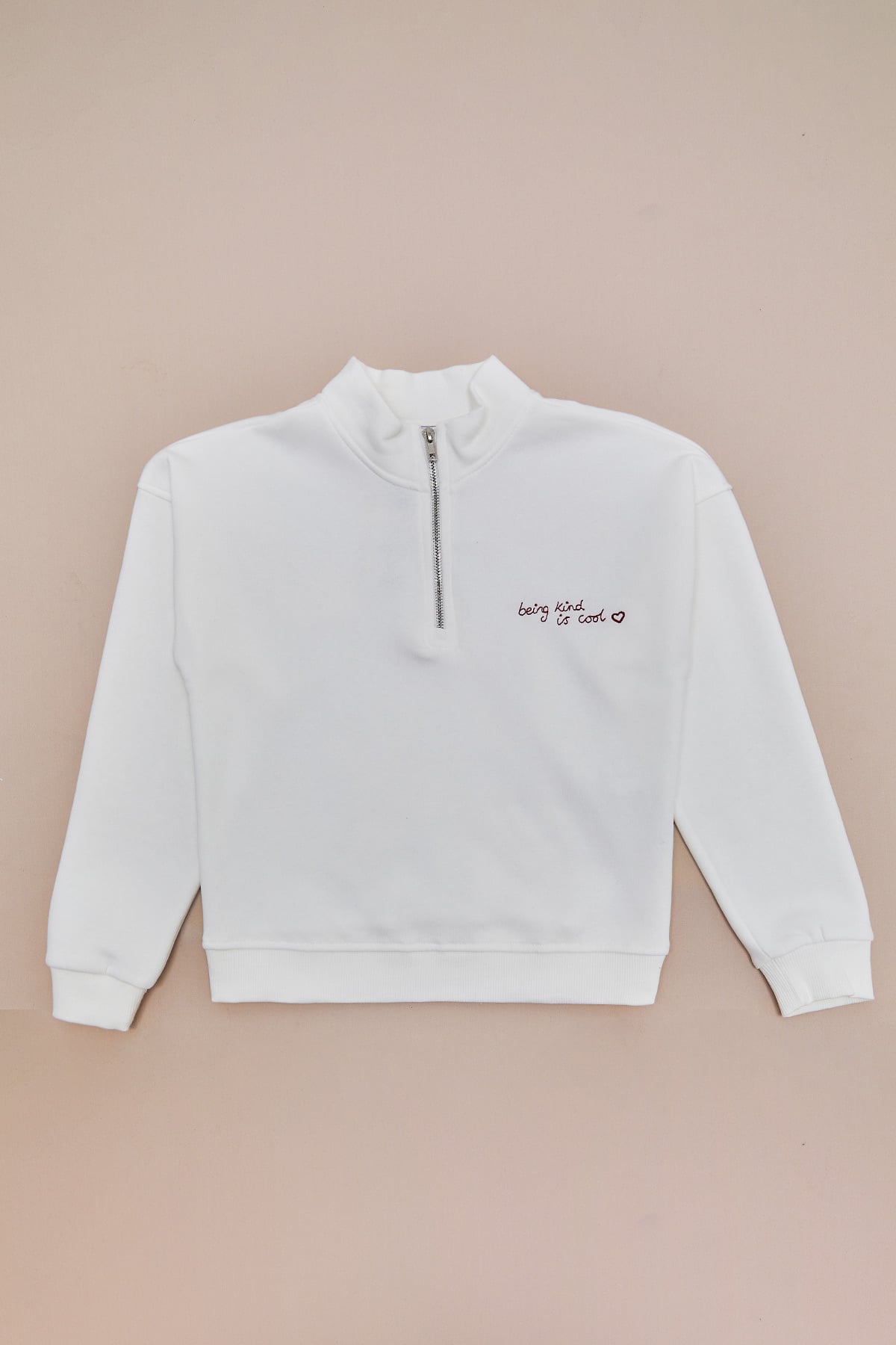 Çocuk Kız 3 İplik Yarım Fermuarlı Dik Yaka Sweatshirt 3