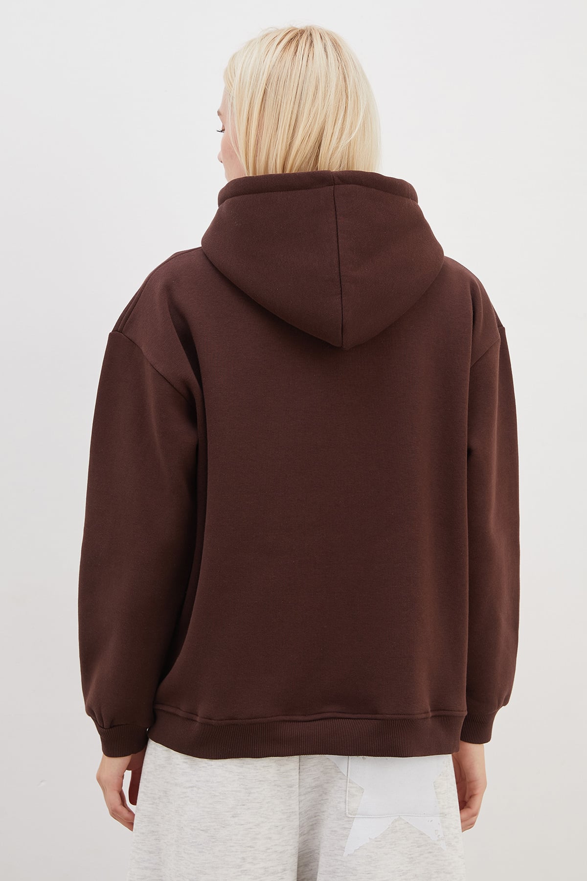 3 İplik Basic Fermuarlı Kapüşonlu Oversize Sweatshirt 8