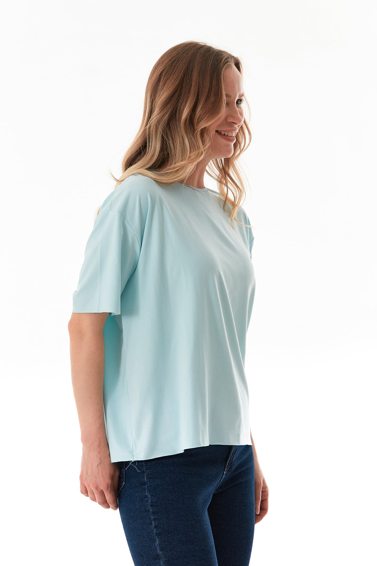 Basic Bisiklet Yaka Oversize Modal Tişört 5