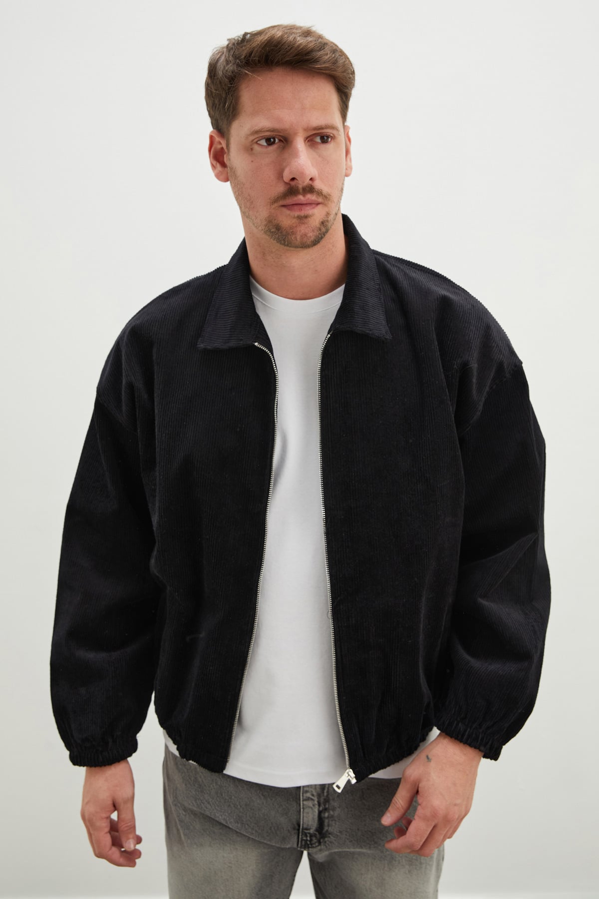 Fermuarlı Polo Yaka Kadife Bomber Ceket 4
