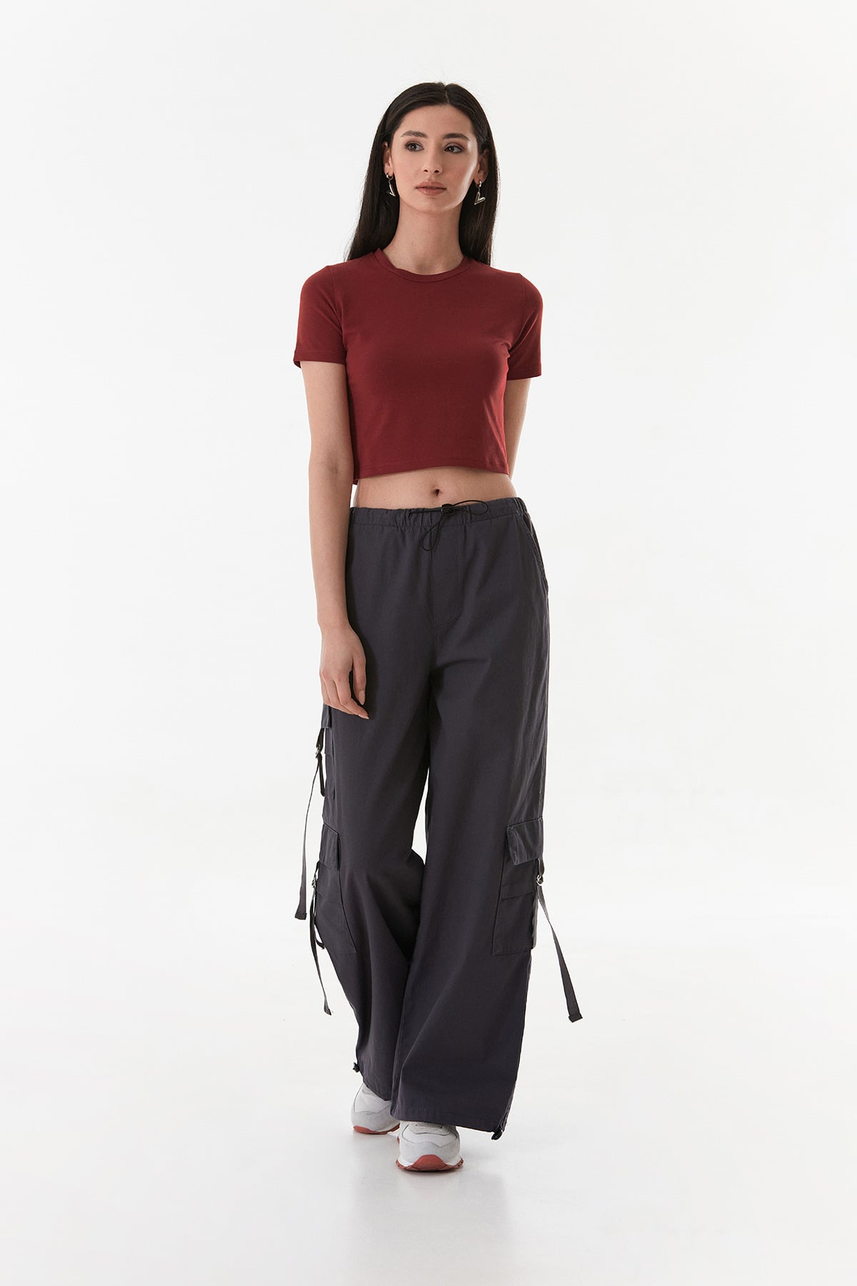 Basic Bisiklet Yaka Crop Tişört 7