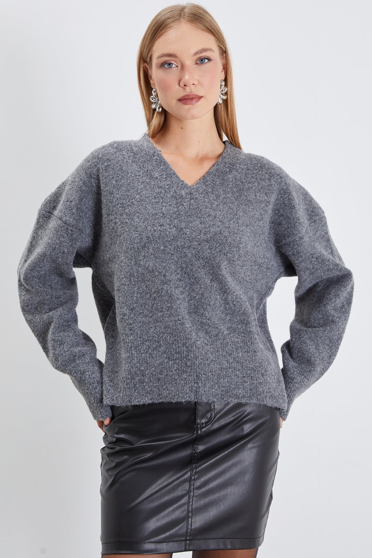 Basic V Yaka Oversize Triko Kazak 5
