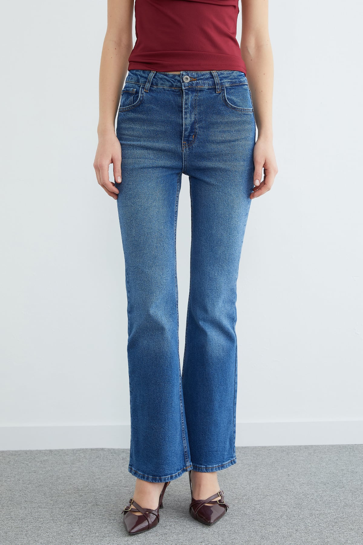 Yüksek Bel Fermuarlı Flare Jean 2