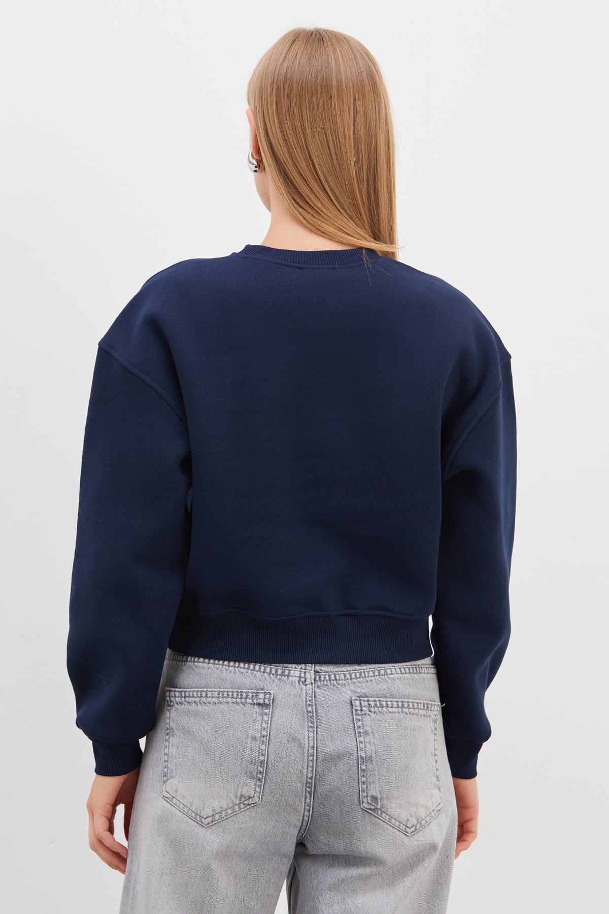 3 İplik Basic Ribanalı Crop Sweatshirt 8