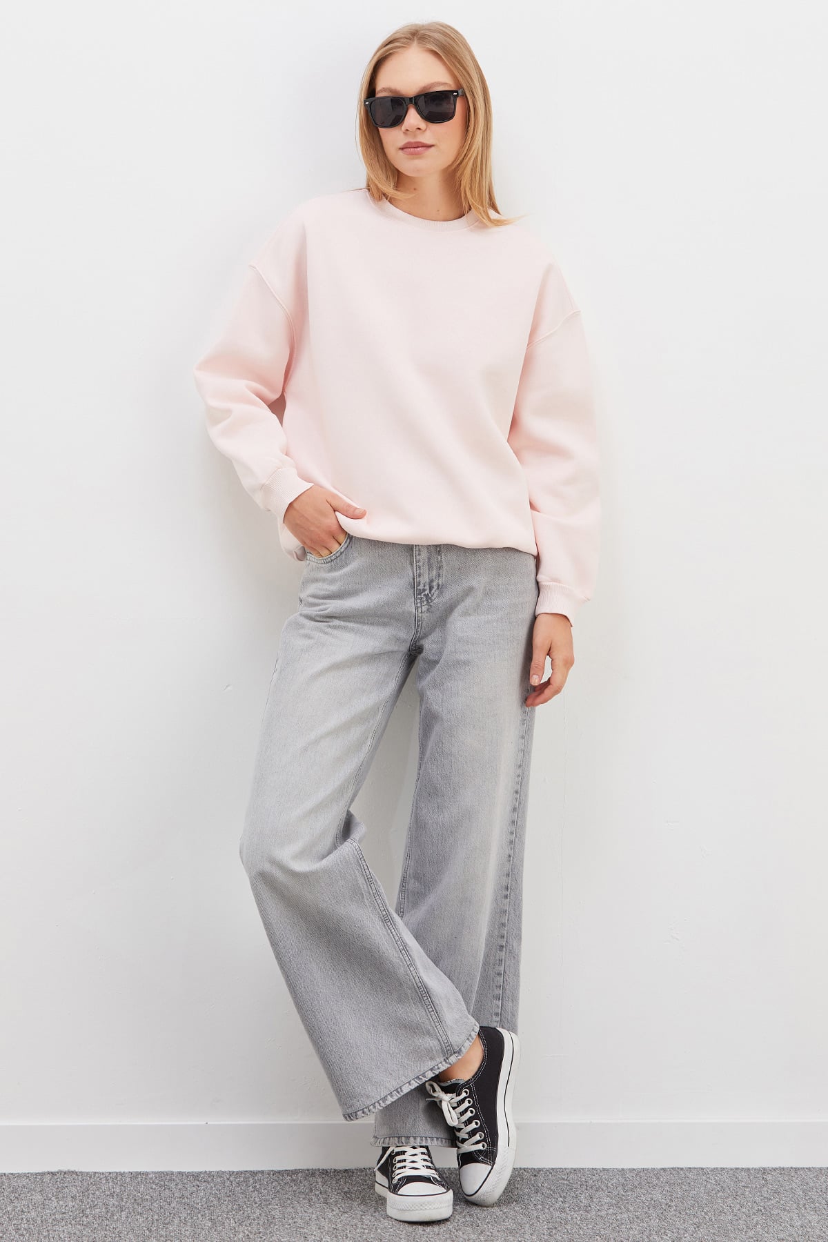 3 İplik Basic Bisiklet Yaka Oversize Sweatshirt 3