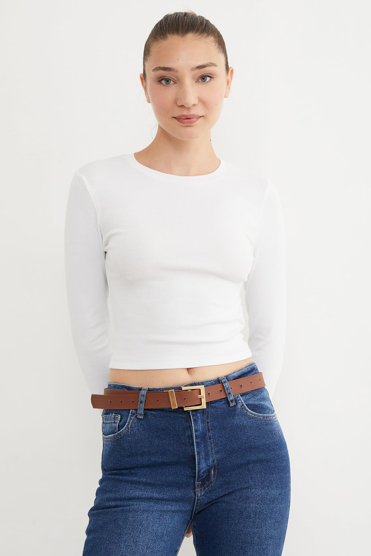 Basic Bisiklet Yaka Uzun Kollu Crop Body 2