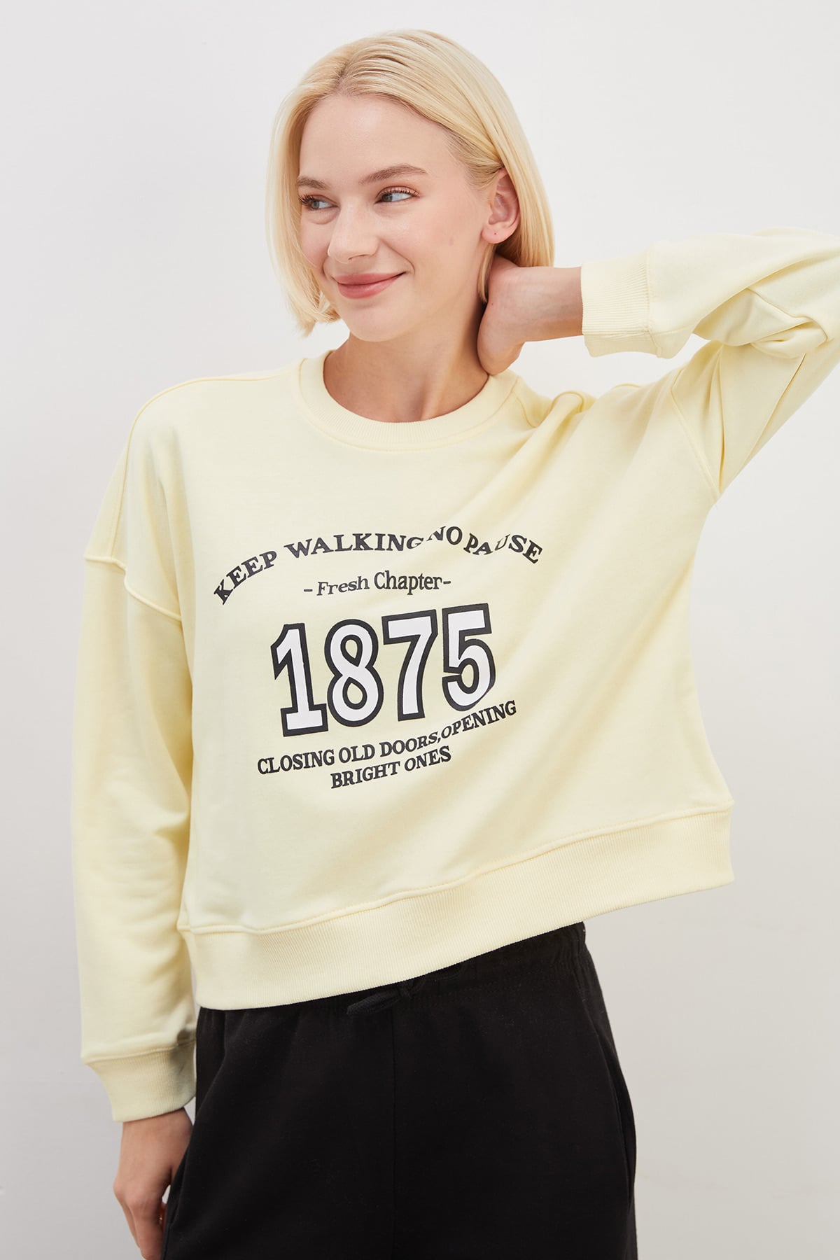 3 İplik Şardonsuz 1875 Baskılı Oversize Sweatshirt 4