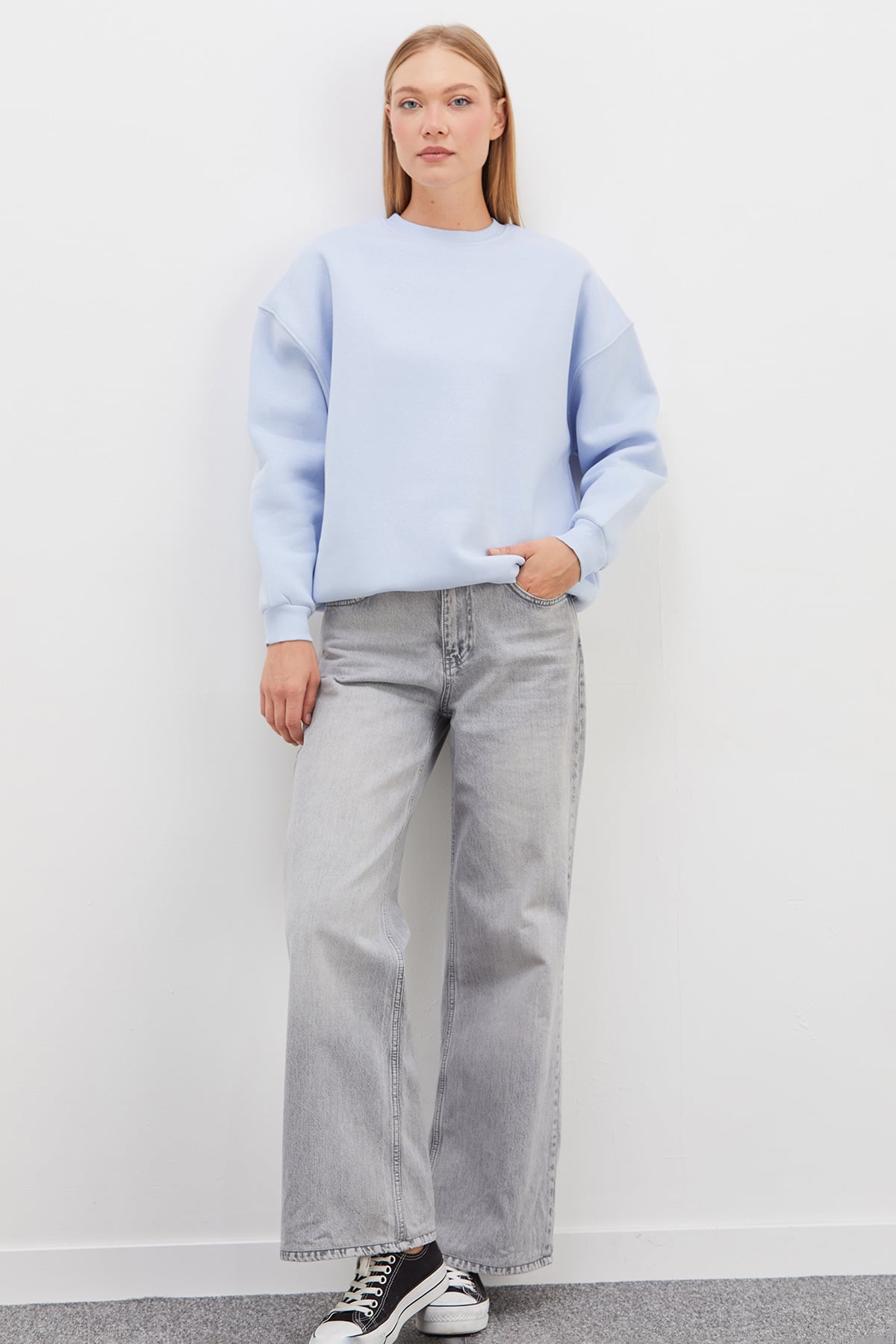 3 İplik Basic Bisiklet Yaka Oversize Sweatshirt 3