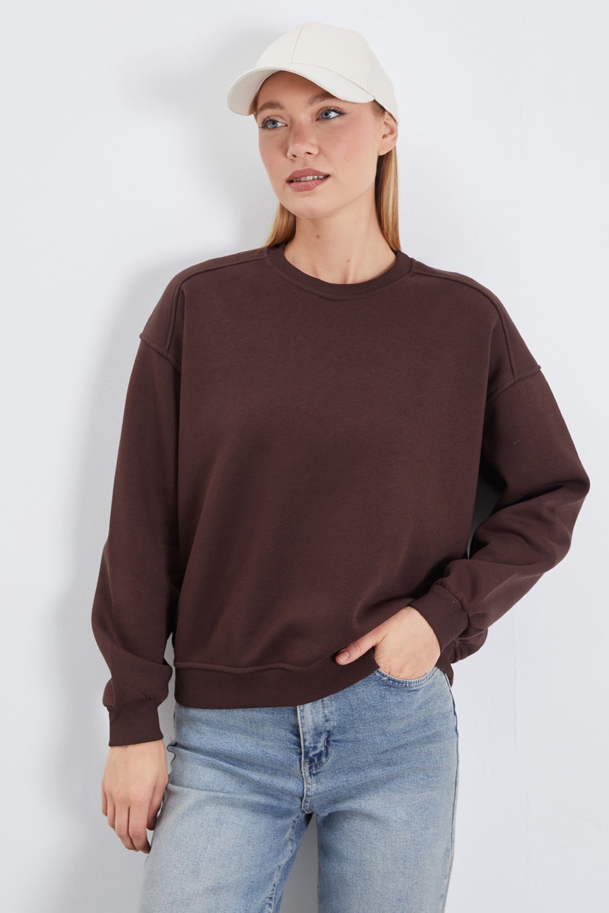 3 İplik Basic Bisiklet Yaka Oversize Sweatshirt 3